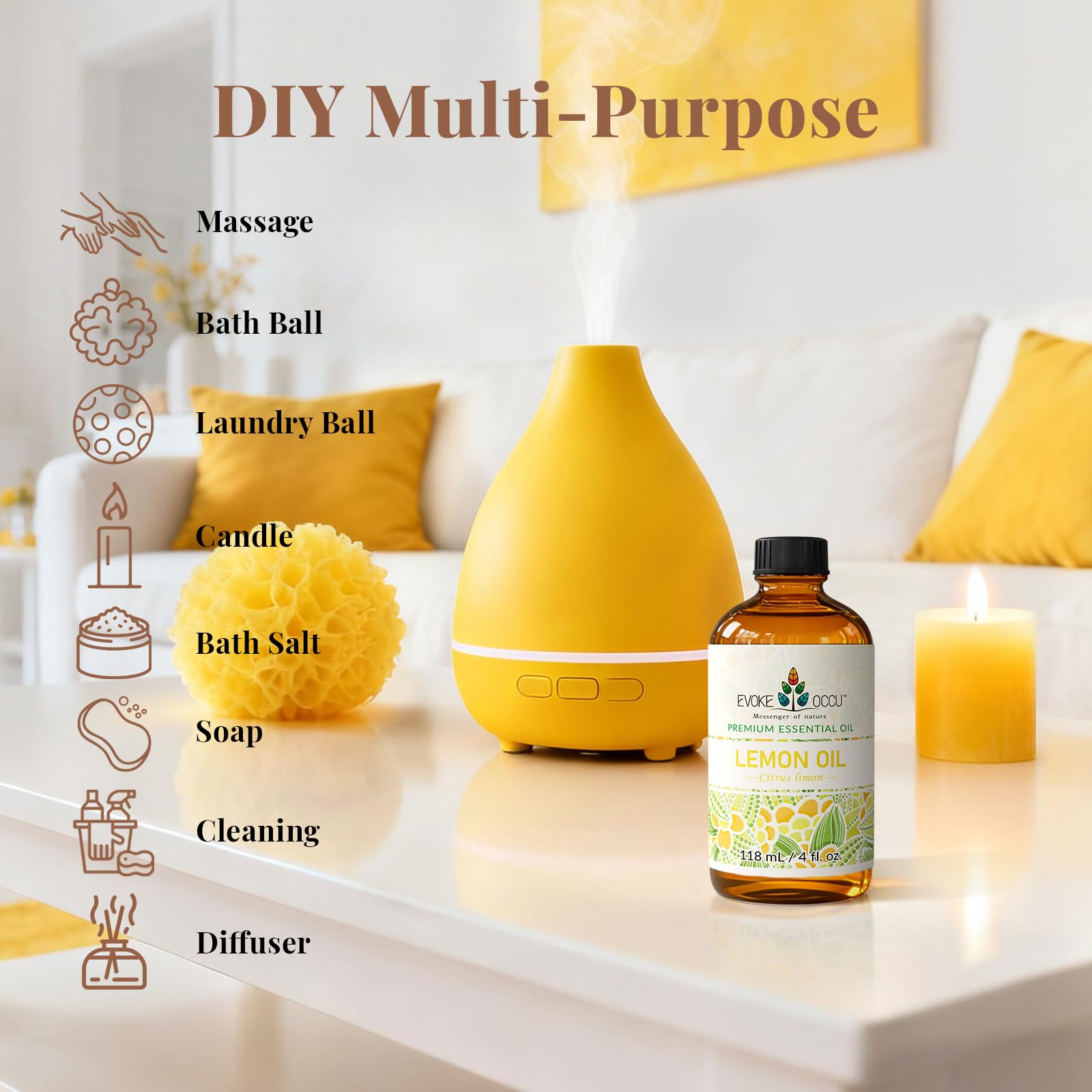 EVOKE OCCU Jasmine Essential Oil 118ml, Pure Jasmine Oil for Aromatherapy Diffuser Candle Soap Making- 4 FL Oz