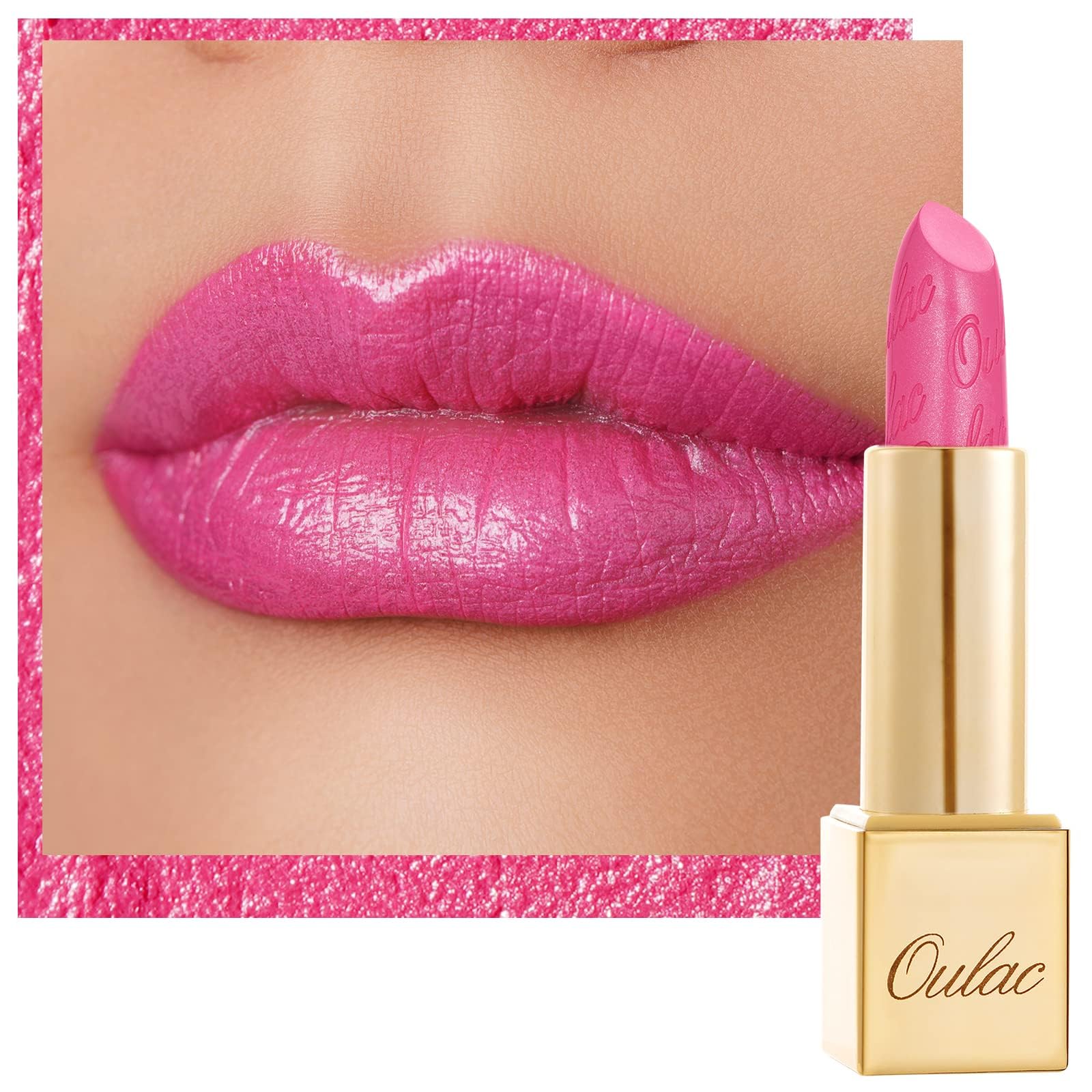 OULAC Metallic Shine Glitter Lipstick, Pink High Impact Lipcolor, Lightweight Soft and Ultra Hydrating, Long Lasting, Vegan & Cruelty-Free, Full-Coverage Lip Color 4.3 g/0.15 HIP & HIPPIE(11) Halalzen