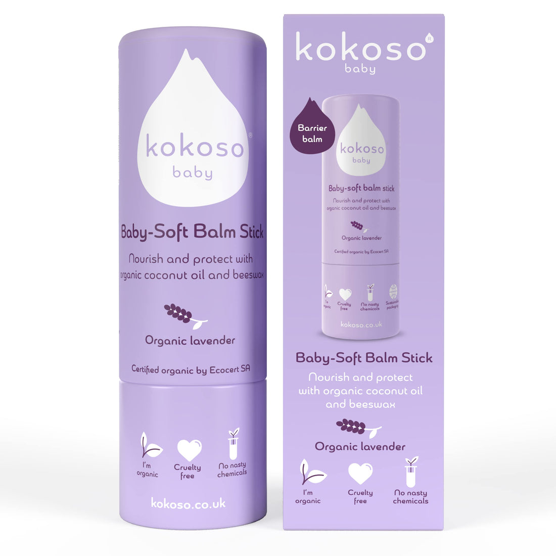 Kokoso Baby Soft Balm Stick, Organic Lavender, Great for Dry Hands, Sore Lips and Chapped Cheeks, Protects Dribbly Chins and Soothes Dribble Rash, 100% Natural & Organic Ingredients, 13g Halalzen