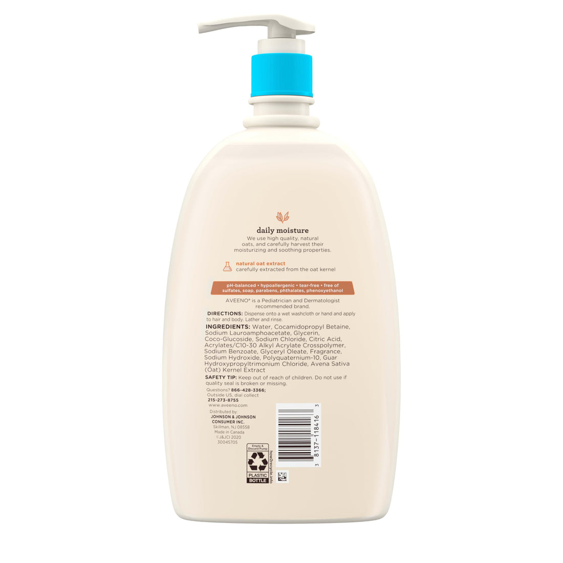 Aveeno Baby Daily Moisture Gentle Body Wash & Shampoo with Oat Extract, 2-in-1 Baby Bath Wash & Hair Shampoo, Tear- & Paraben-Free for Hair & Sensitive Skin, Lightly Scented, 18 fl. oz Halalzen