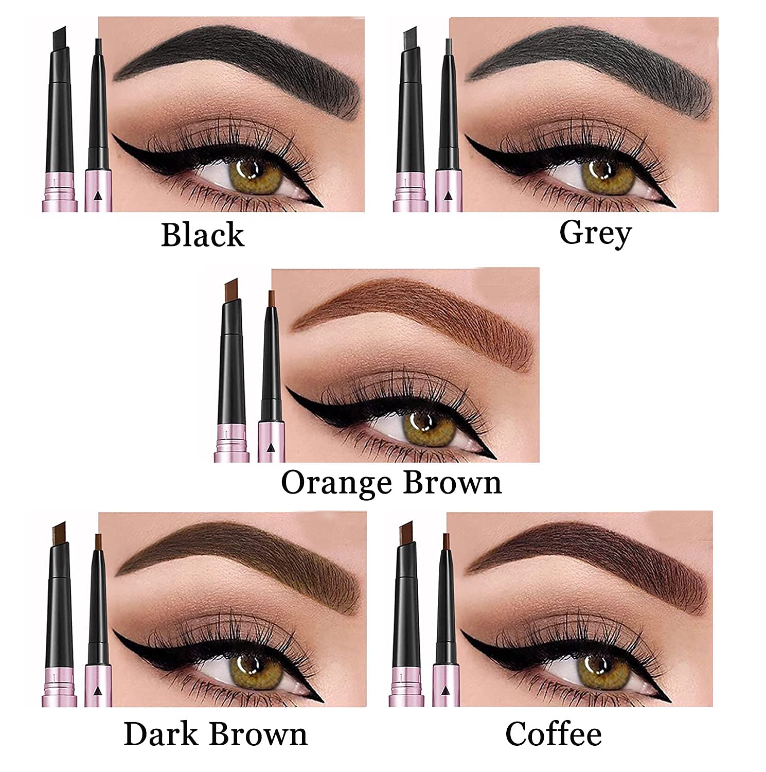 Mihqy 2 PCS Eyebrow Pencil Waterproof with Brow Brush, Dual Ended Eyebrow Pen, Automatic Makeup Cosmetic Tool(Dark Brown)