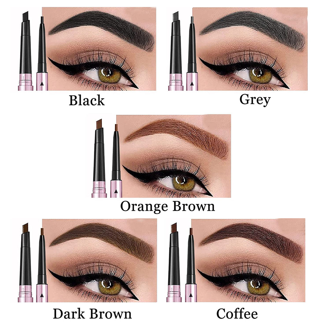 Mihqy 2 PCS Eyebrow Pencil Waterproof with Brow Brush, Dual Ended Eyebrow Pen, Automatic Makeup Cosmetic Tool(Dark Brown)