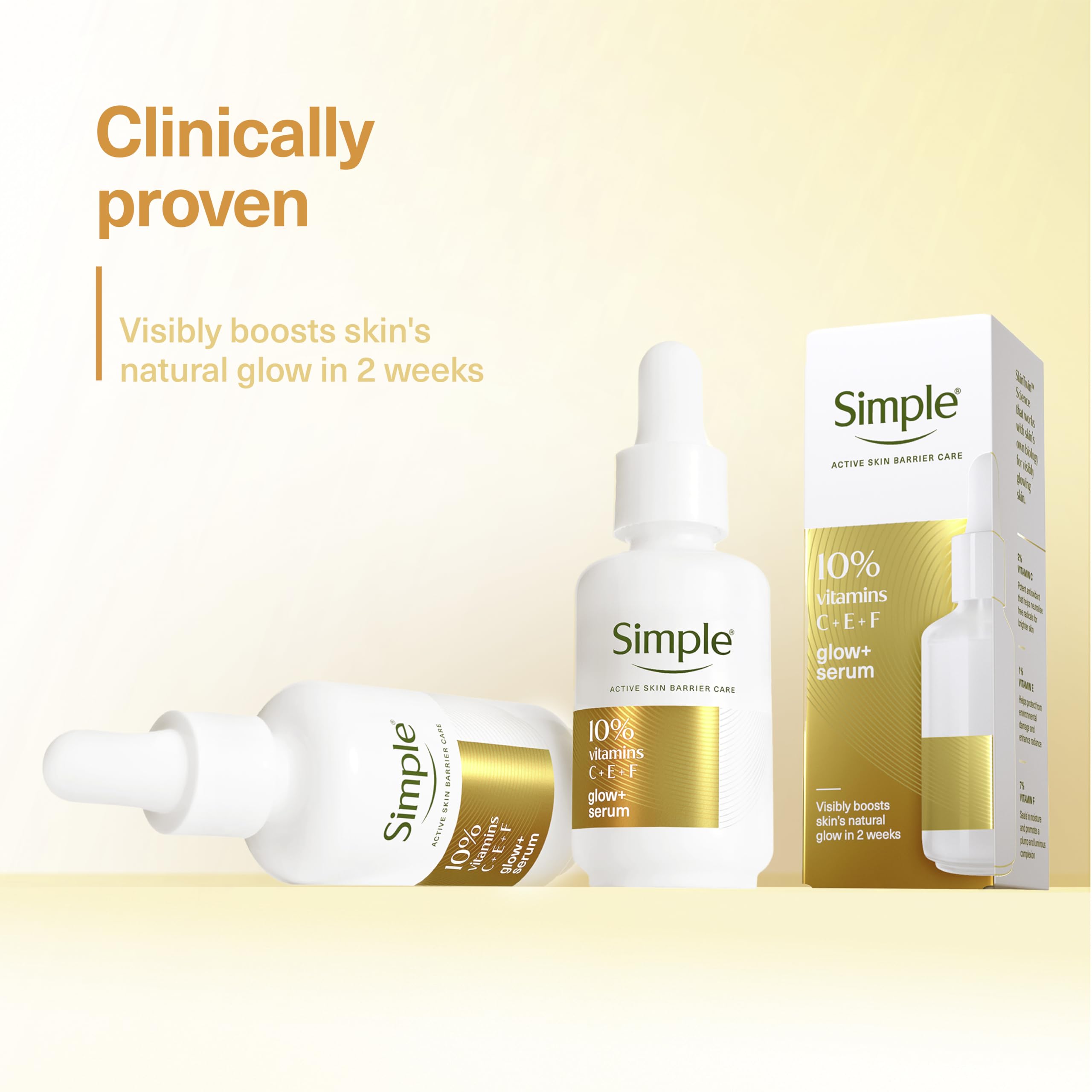 Simple Glow+ 10% Vitamins C + E + F Serum Skin Care for Dry or Dehydrated Skin, Brightening Face Glow Serum for Youthful Glowing Skin, 30 ml
