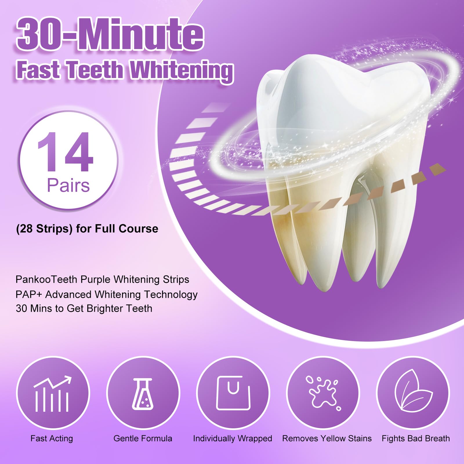 Purple Teeth Whitening Strips 14 Treatments, Helps Remove Surface Stains - Coffee & Wine Stains, Supports Enamel Care, No Sensitivity, No Slip, 28 Strips,Teeth Whitening Gel