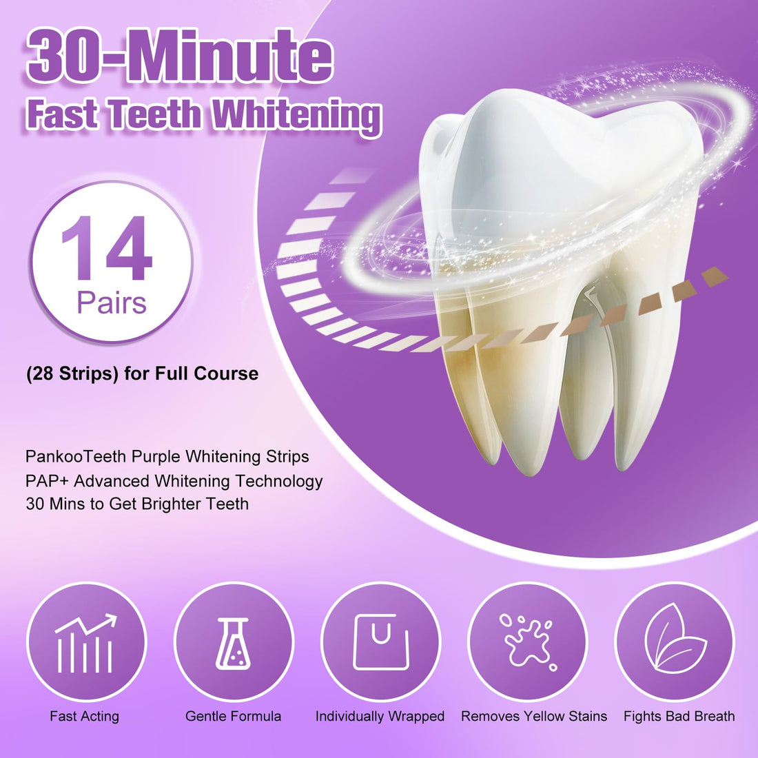 Purple Teeth Whitening Strips 14 Treatments, Helps Remove Surface Stains - Coffee & Wine Stains, Supports Enamel Care, No Sensitivity, No Slip, 28 Strips,Teeth Whitening Gel
