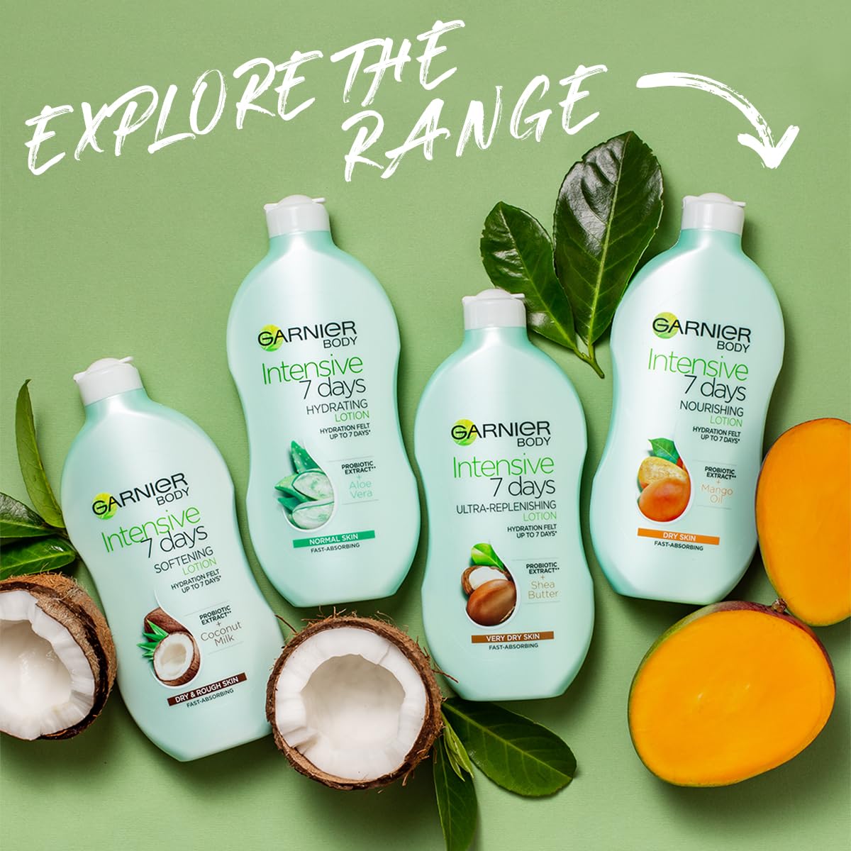Garnier Intensive 7 Days Aloe Vera & Probiotic Extract Body Lotion 400ml, Hydrating and Refreshing Moisturiser, Up to 7 Days Hydration, For Normal Skin, Fast Absorbing & Non Greasy