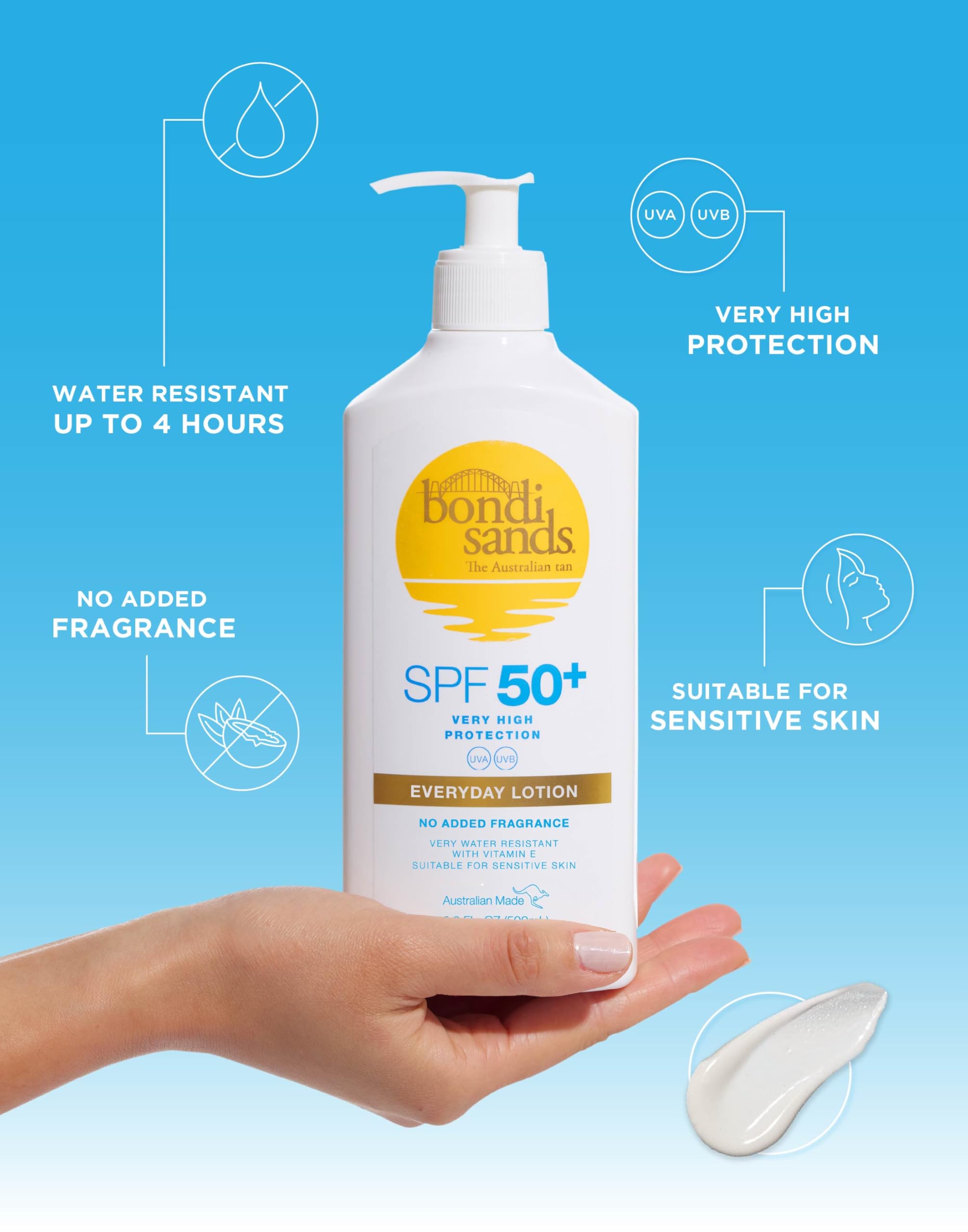 Bondi Sands Fragrance Free Sunscreen Lotion SPF 50+ | Non-Greasy Broad-Spectrum Formula Moisturises, Soothes, and Protects Skin, Water Resistant Up To 4 Hours + Cruelty Free | 150 mL/5.07 Oz