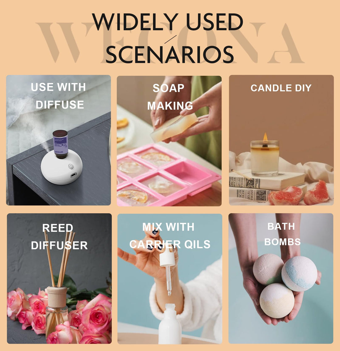 Premium Hotel Fragrance Oil Collection for Diffusers, Essential Oils for Diffusers for Home, Hotel Diffuser Fragrance Oils,Spa & Candle Making, White Tea, Citrus Luxe, Velvet Night and More - 6x10ml