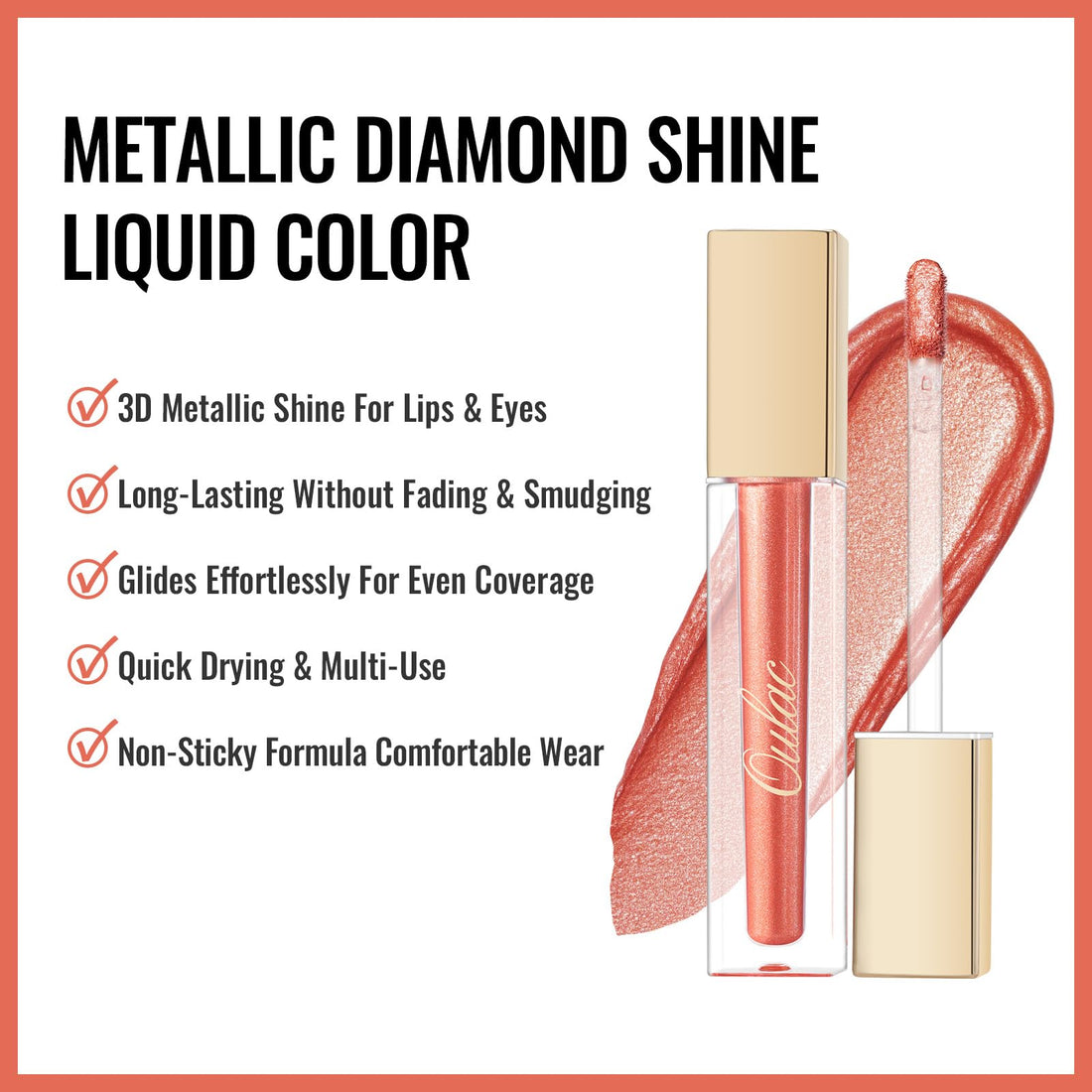 Oulac Metallic Diamond Shine Liquid Lip Gloss - Glitter Glossy for Lip & Eye, Long Lasting 24H + & Waterproof, Lightweight Lip Stain, 3D Metallic Finish, No Transfer, Vegan, 4.5ml,MD05 Loose Control Halalzen