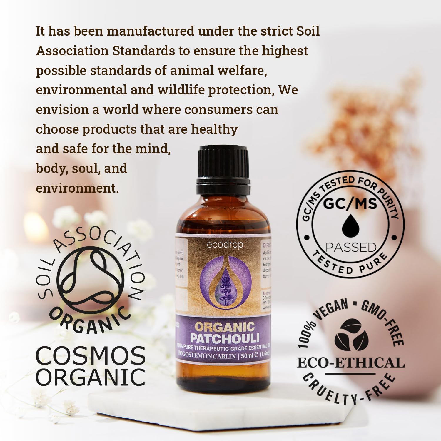 Ecodrop Tea Tree Essential Oil, 10 ml | 100% Pure Organic Steam-Distilled | Melaleuca Alternifolia | Aromatherapy, Diffuser, Massage, Bath, Soap & Candle Making | Australian Fresh Aroma