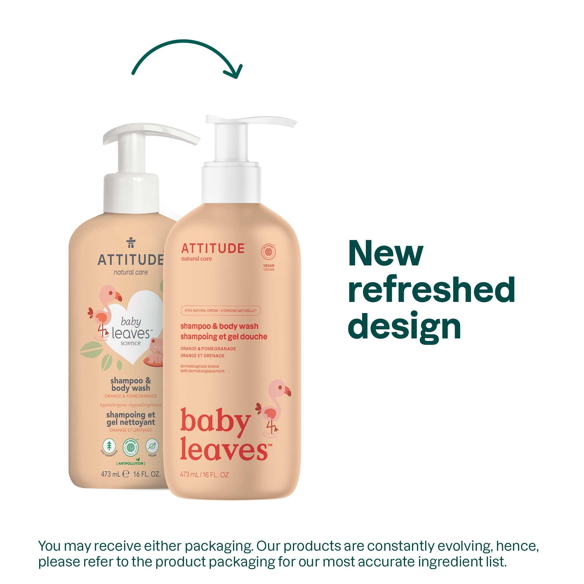 ATTITUDE 2in1 Hair Shampoo and Body Wash for Baby, Plant and Mineral-Based Gentle Formula, EWG Verified, Vegan Baby Products, Pear Nectar, 473 mL