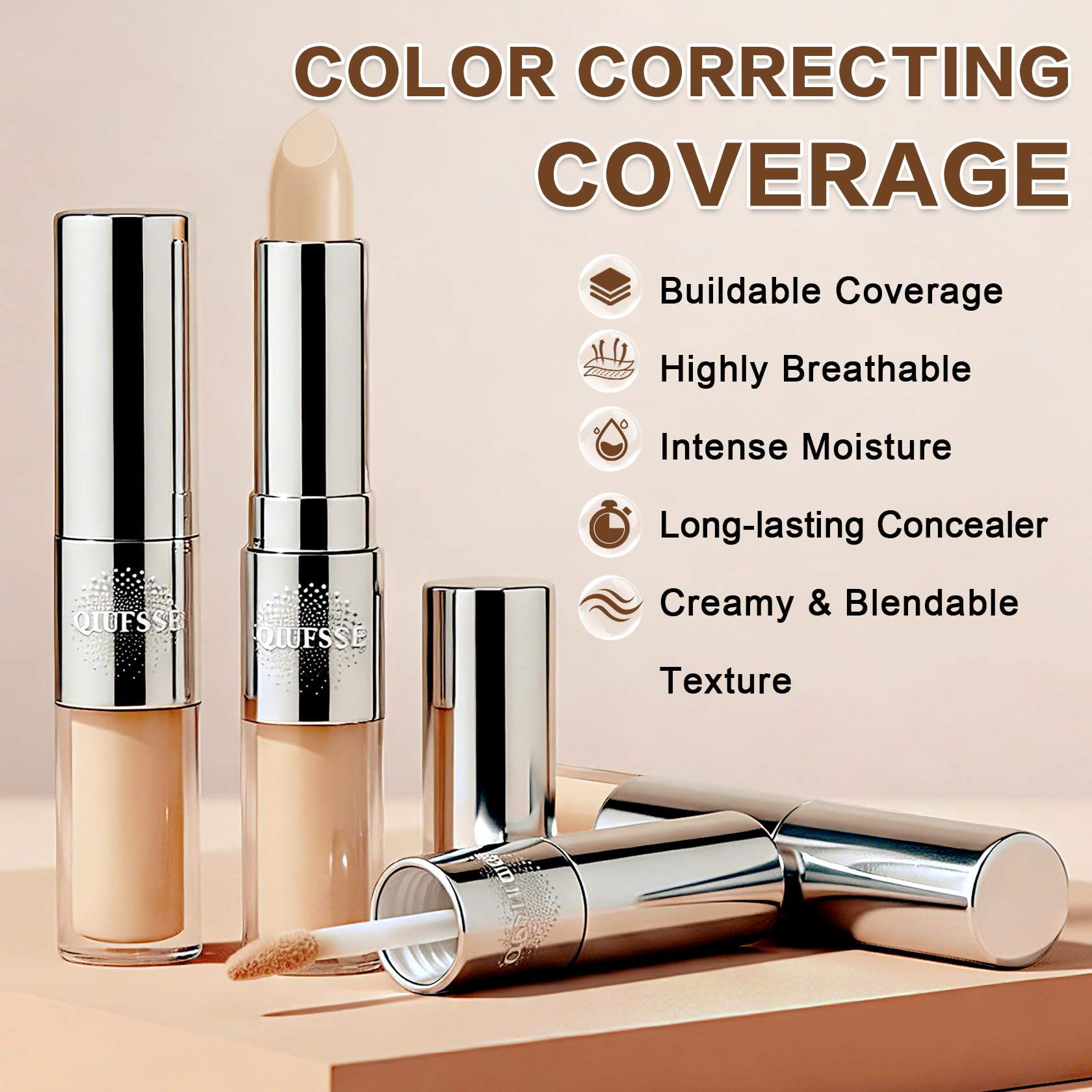 Under Eye Corrector for Dark Circles and Wrinkles,Double-ended Cream Concealer Stick & Liquid Concealer for Older Women,Hydrating,Long-lasting Wear,Concealers & Neutralizing Makeup（02 Beige） Halalzen