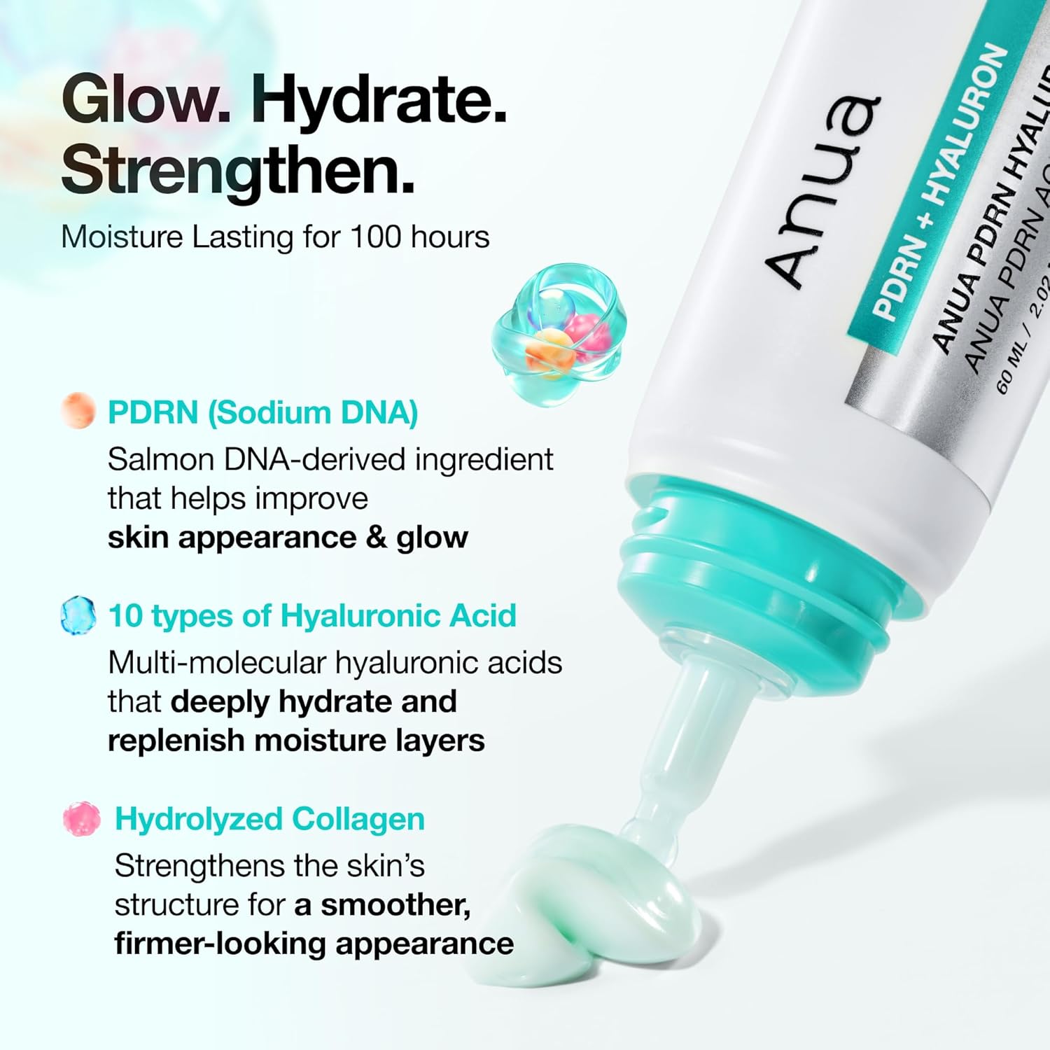 Anua PDRN Hyaluronic Acid 100 Moisturizing Cream, Lightweight, Non-Greasy Hydrating Face Moisturizer with Salmon DNA for Glass Skin, Korean Skincare, 2.02 fl.oz