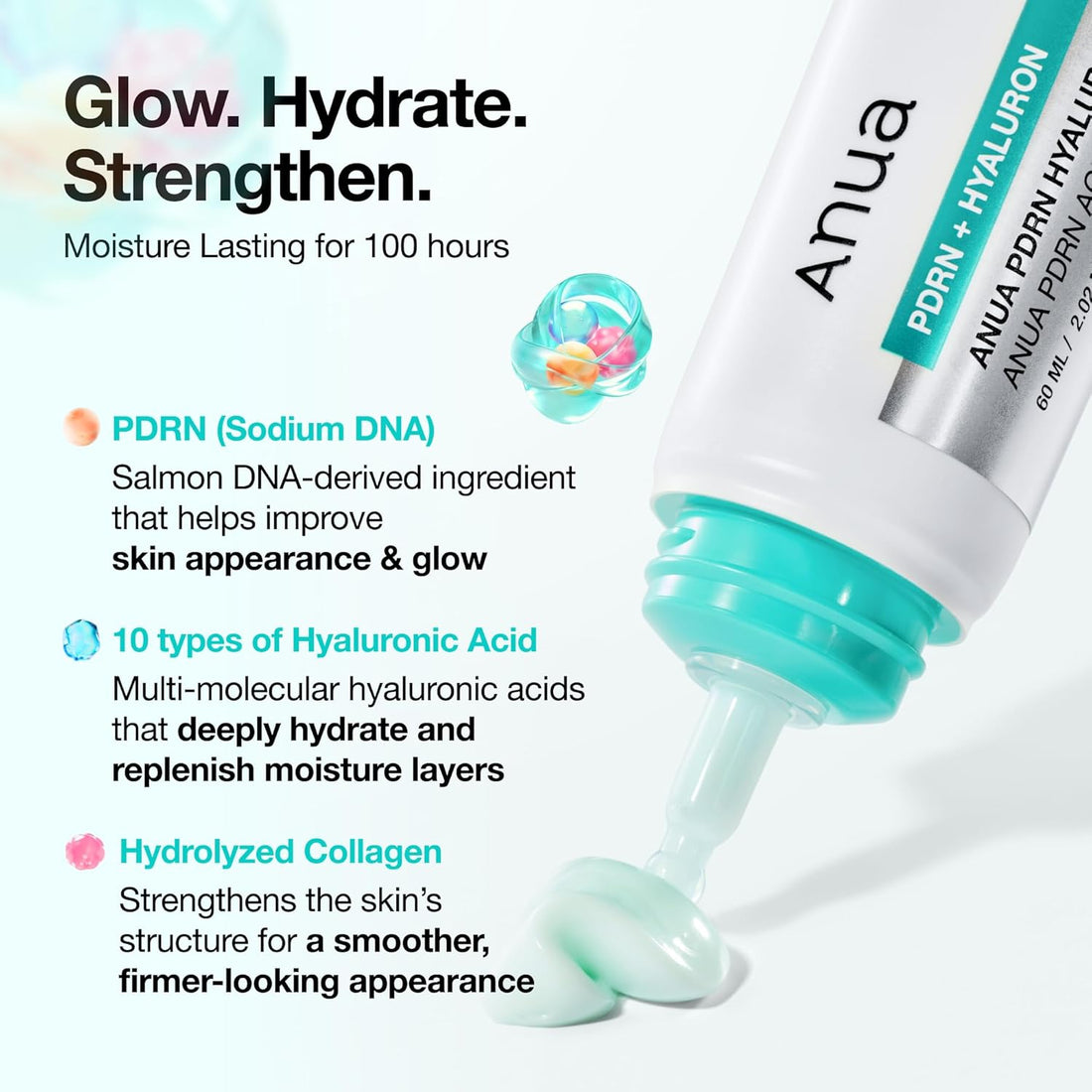 Anua PDRN Hyaluronic Acid 100 Moisturizing Cream, Lightweight, Non-Greasy Hydrating Face Moisturizer with Salmon DNA for Glass Skin, Korean Skincare, 2.02 fl.oz