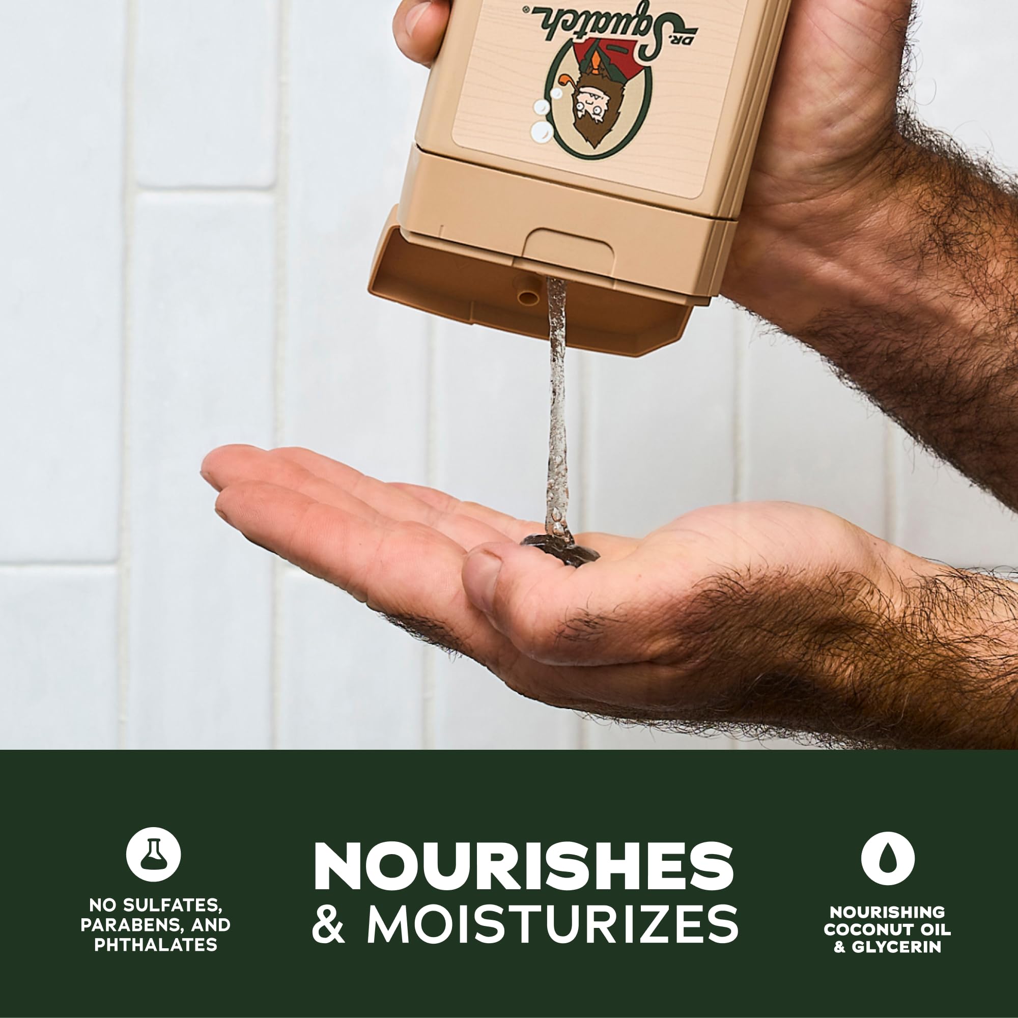 Dr. Squatch Natural Men's Body Wash Shower Gel - Cleansing, Nourishing, Long Lasting Scent, Moisturizing Body Wash for Men - Coconut Castaway + Wood Barrel Bourbon (14 oz, 2-Pack)
