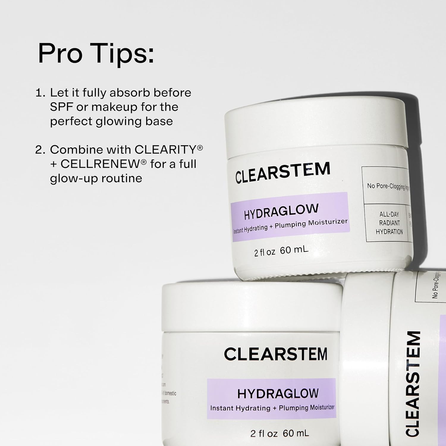 CLEARSTEM - HYDRAGLOW Stem Cell Moisturizer - Bakuchiol + Squalene - Youthful Skin Face Moisturizer - All Skin Types - Facial Skin Care Products - Gluten Free, Cruelty Free - 2 fl oz / 60ml Halalzen