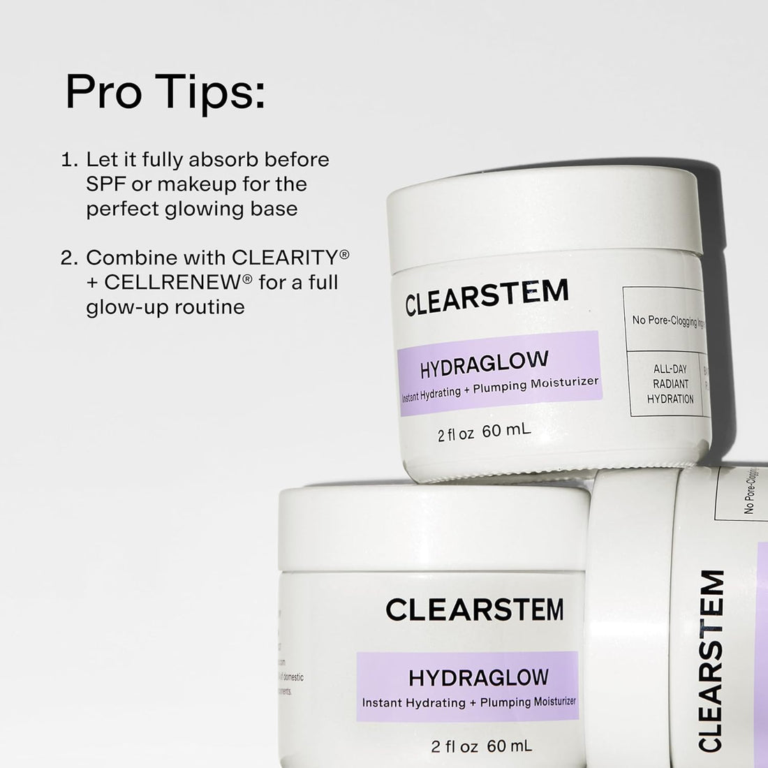 CLEARSTEM - HYDRAGLOW Stem Cell Moisturizer - Bakuchiol + Squalene - Youthful Skin Face Moisturizer - All Skin Types - Facial Skin Care Products - Gluten Free, Cruelty Free - 2 fl oz / 60ml Halalzen