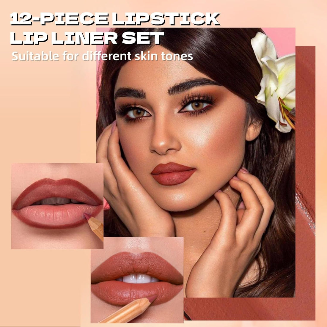 12PCS Matte Lip Liner & Gloss Set, Long-Lasting Nude Lip Liner Pencils, Lip Kit with Lip Stain & Matte Lipstick, 12 Color Lip Liner Stain from Deep to Shallow, Makeup Gift Set for Everyday Wear Halalzen