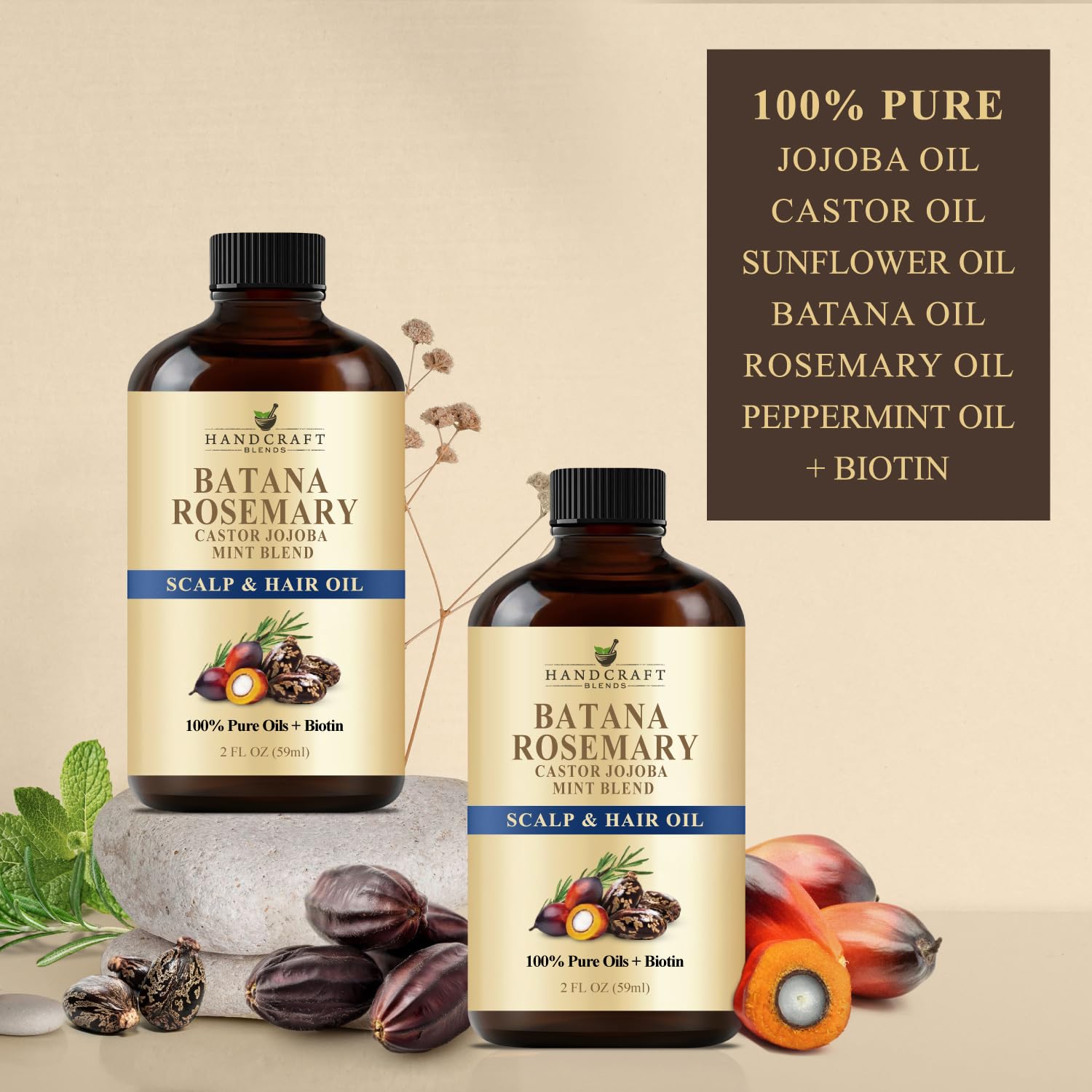 Handcraft Blends Castor Oil with Rosemary and Peppermint Oil 118 ml | 100% Pure and Natural | Premium Grade Carrier Oil | Hair, Eyelashes and Eyebrows | Hair and Body