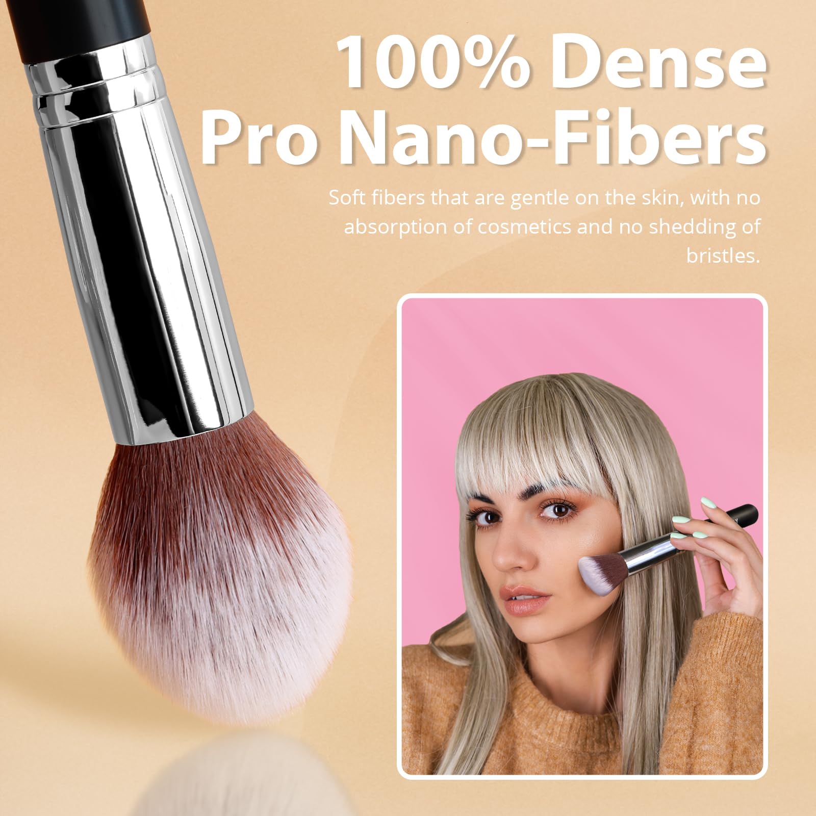 BEAKEY Diversity Makeup Brushes 12 Pcs Makeup Kit, Premium Synthetic Kabuki Foundation Face Powder Concealer Eyeshadow Blush Set, with 2 Pcs Blender Sponges (Black/Silver) Halalzen