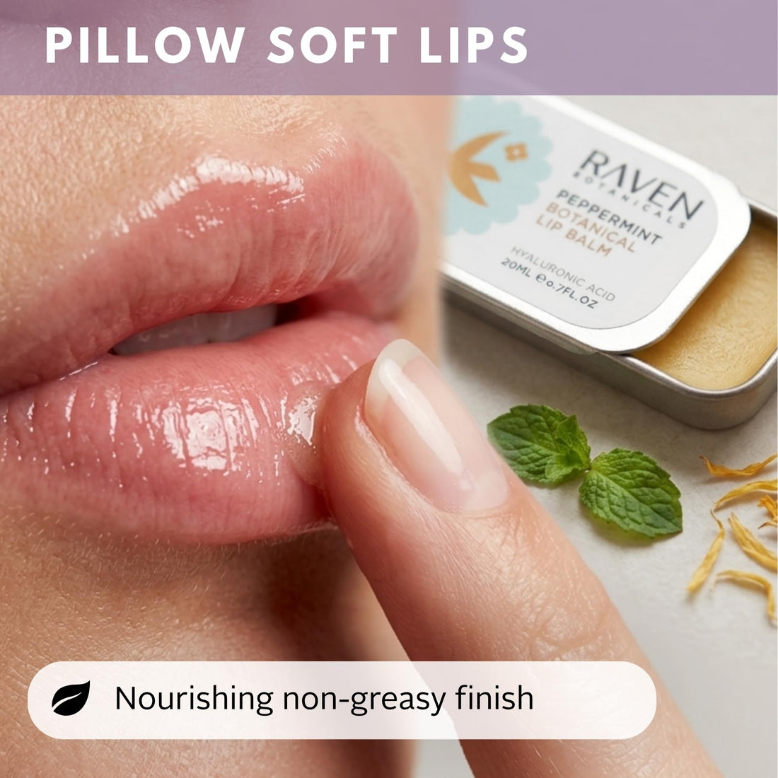Raven Botanicals Natural Lip Balm Treatment, Hydration and Barrier Support, Organic Plant Extract Formula – Botanical Lip Balm 20ml (Rose Geranium)