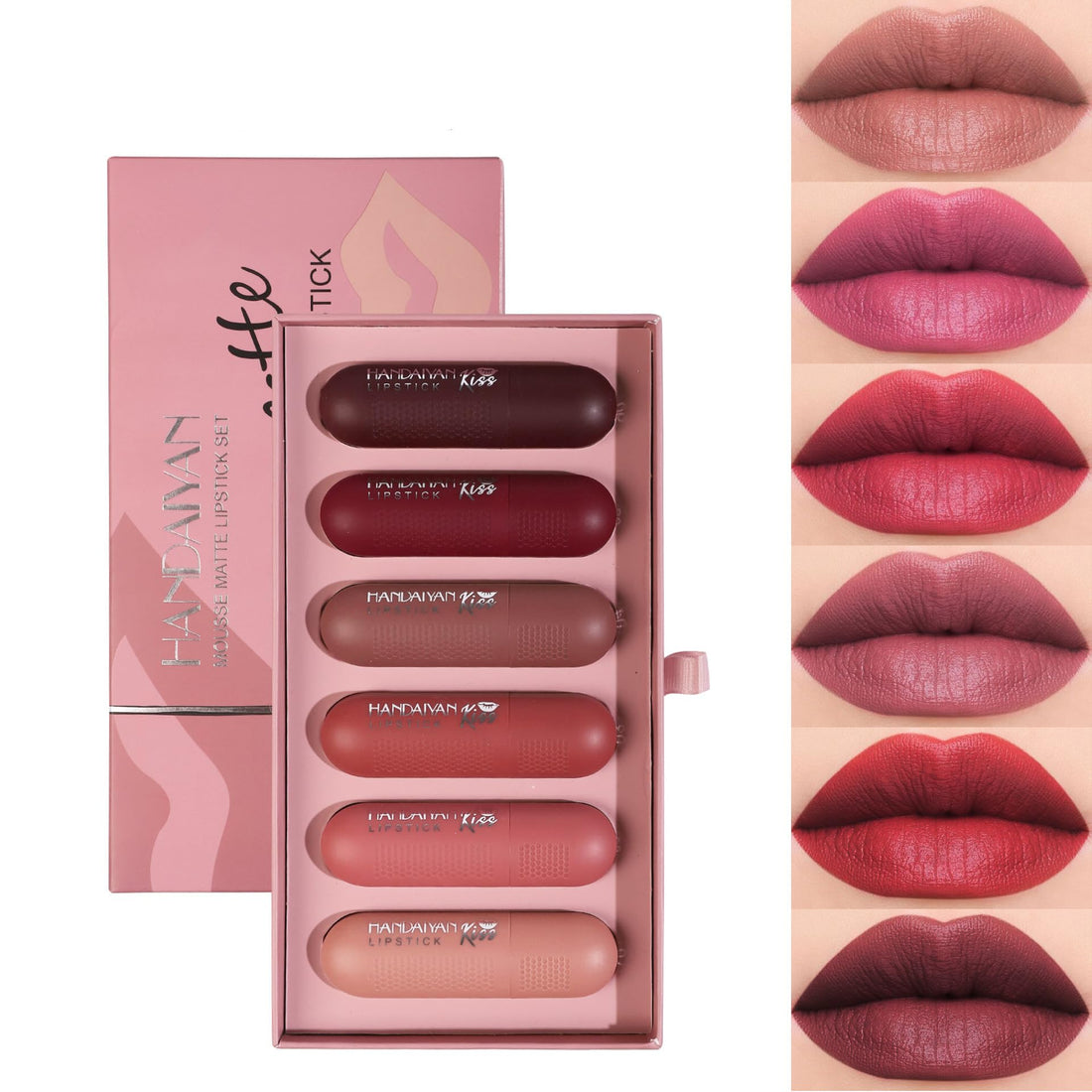 6Pcs Red Velvet Matte Lipstick Set, High Pigmented Long-Lasting Waterproof Lip Stick Lip, Sheer tint, Shine & Glowy Finish,Stain Makeup Gift Sets Halalzen