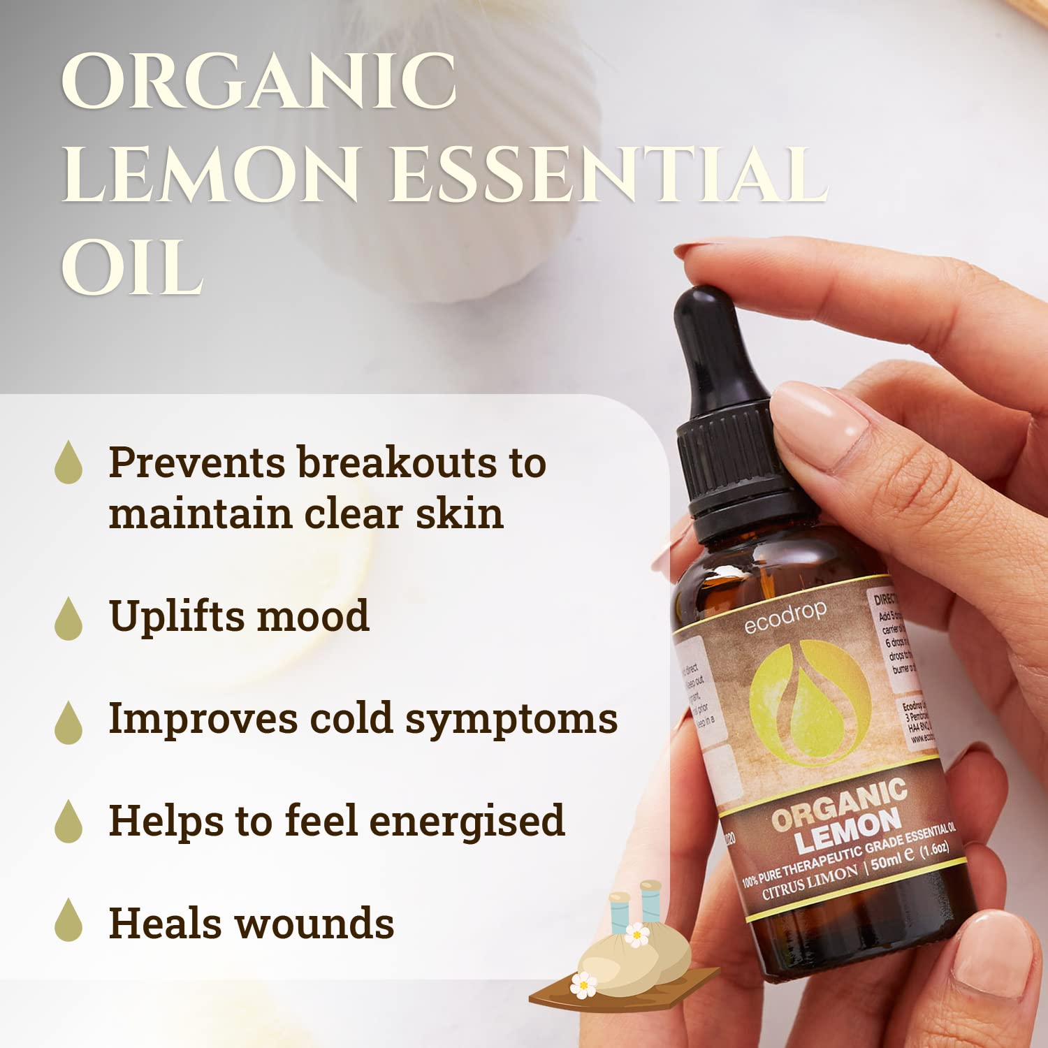 Ecodrop Tea Tree Essential Oil, 10 ml | 100% Pure Organic Steam-Distilled | Melaleuca Alternifolia | Aromatherapy, Diffuser, Massage, Bath, Soap & Candle Making | Australian Fresh Aroma