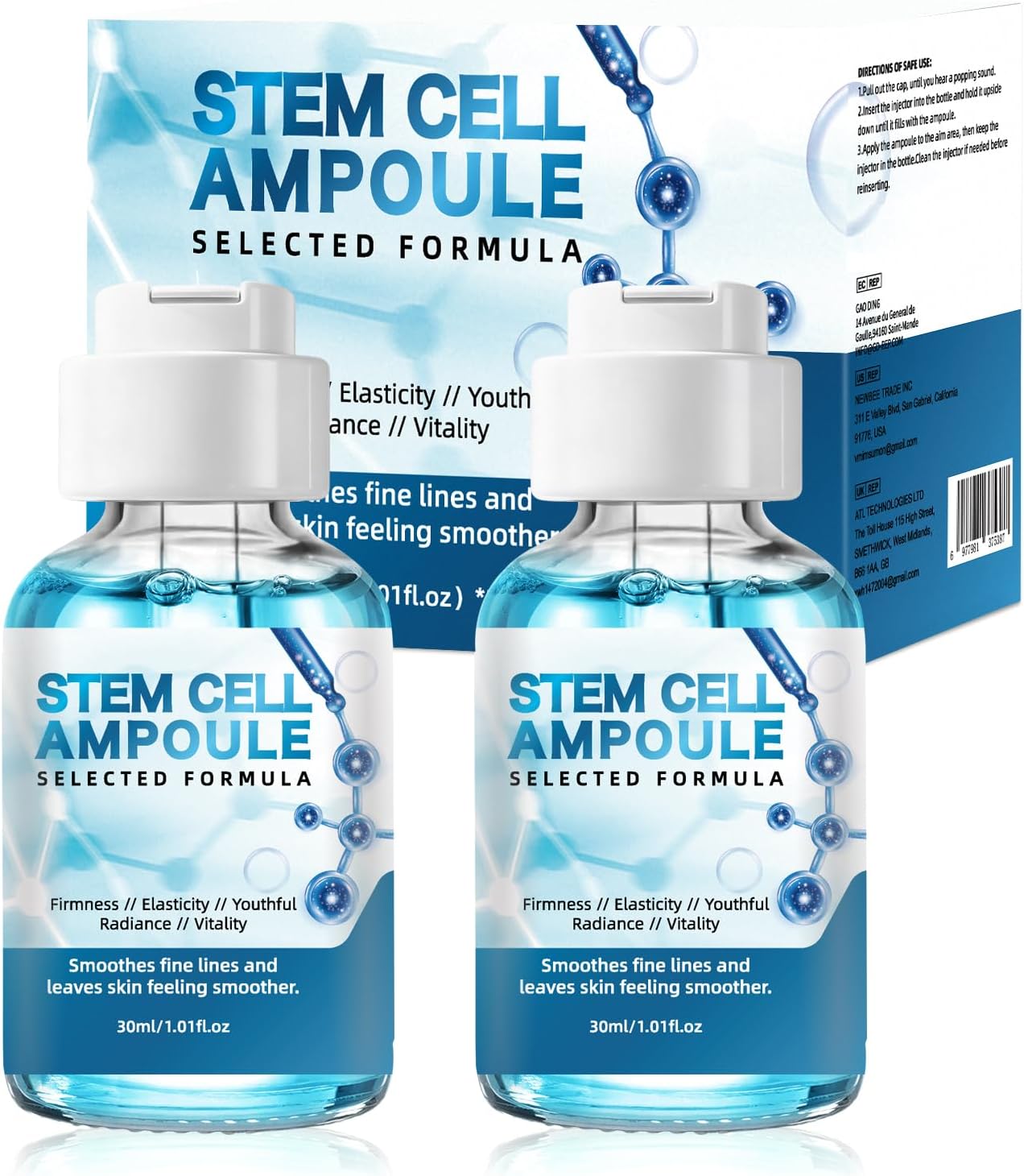 Stem Cell Serum for Face, 2pcs Korean Micro Needling Serum Booster, Ampoule to Hydrating Korean Skincare