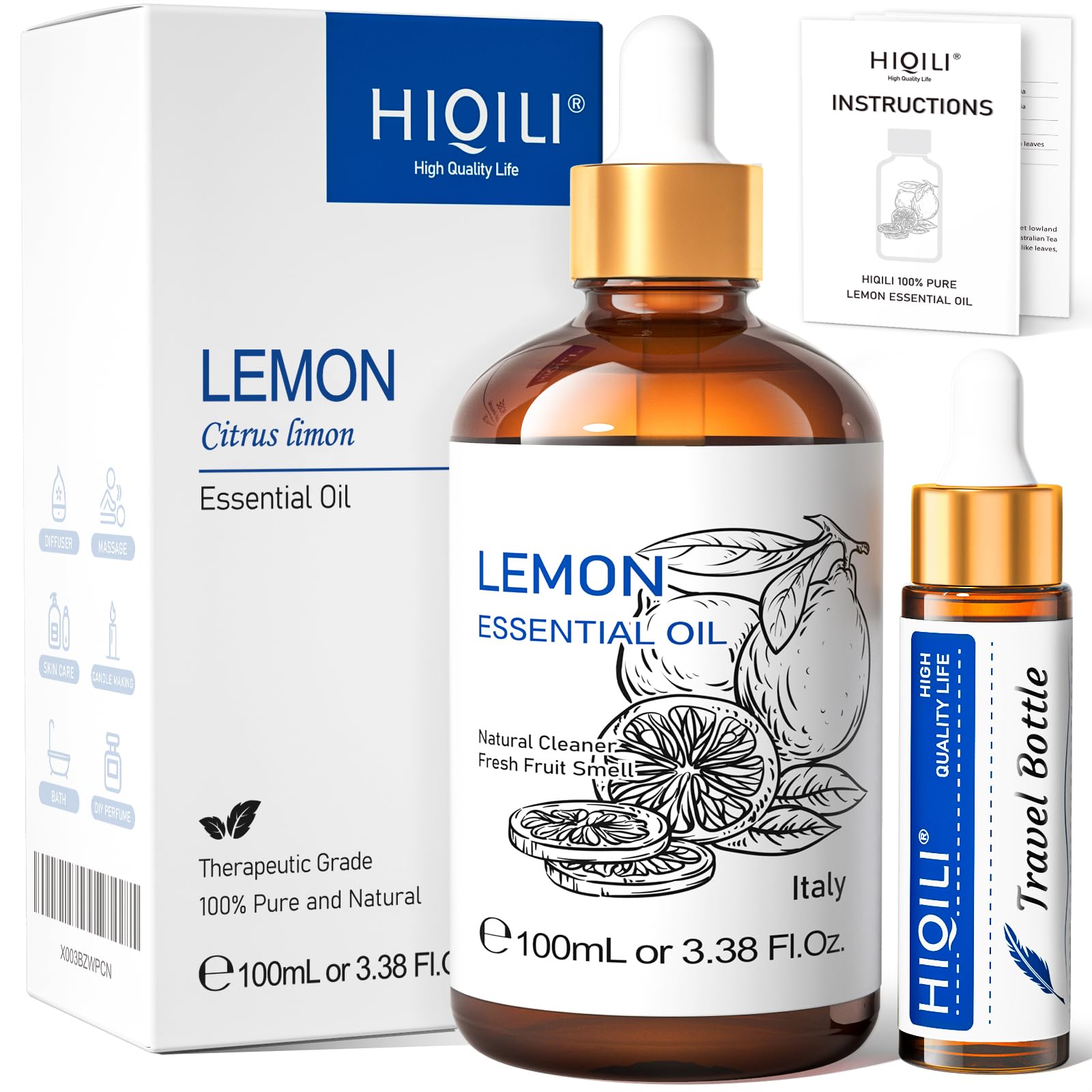 HIQILI 100ml Lavender Essential Oil Pure, 100% Natural Therapeutic Grade for Aromatherapy Diffuser, Skin Care, Hair, Includes Premium Quality Glass Dropper