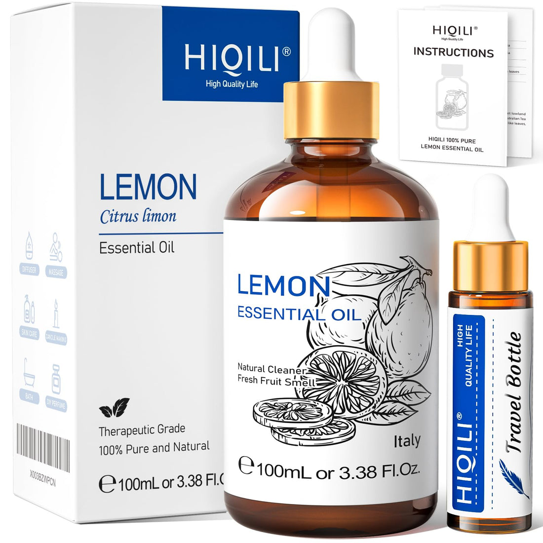 HIQILI 100ml Lavender Essential Oil Pure, 100% Natural Therapeutic Grade for Aromatherapy Diffuser, Skin Care, Hair, Includes Premium Quality Glass Dropper