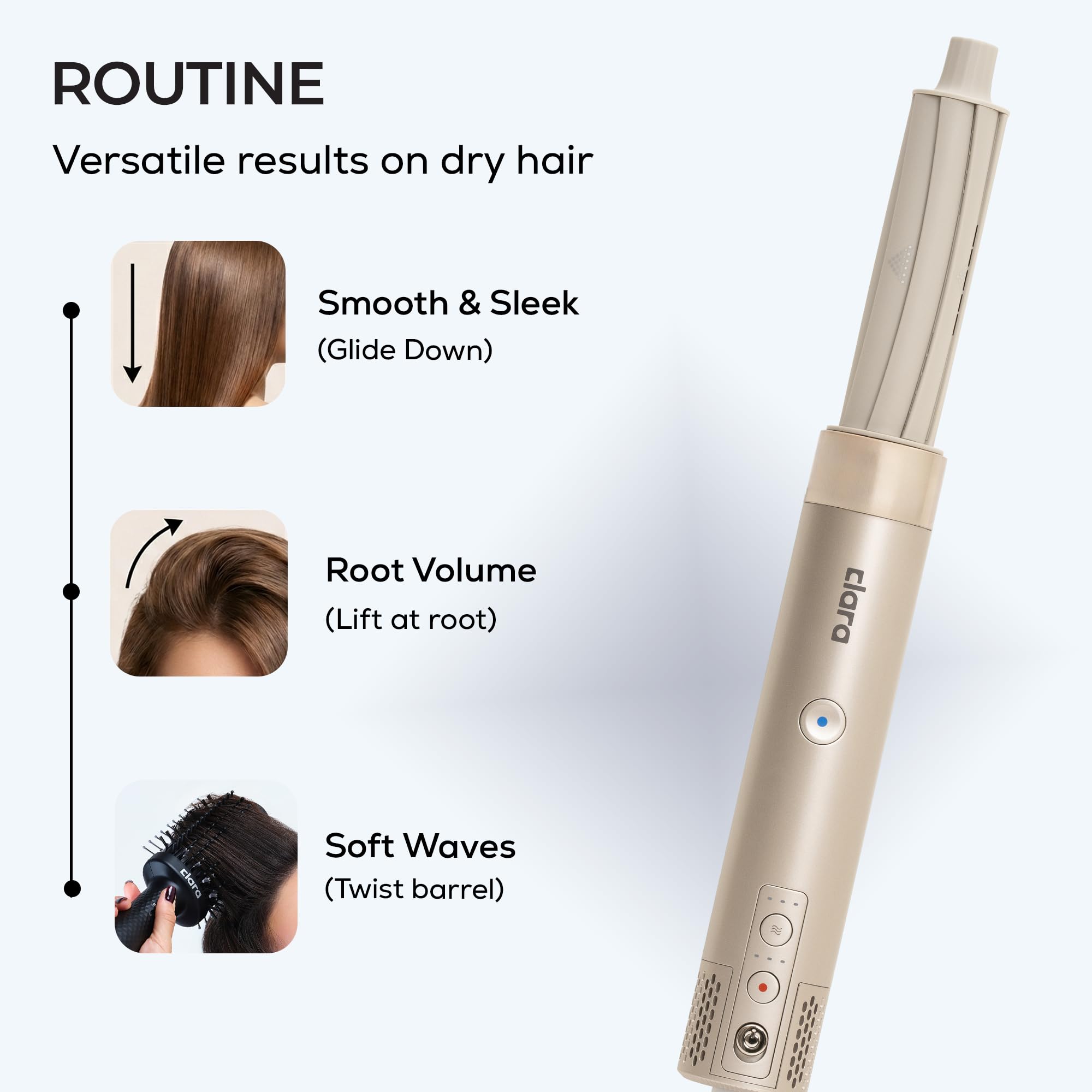 Clara 6-in-1 Gold Multi Styler with Auto-Wrap Curlers, Hair Dryer, & Brush (Round & Oval) for All Hair Types – 1500W Ionic Styling Tool for Frizz-Free Waves & Salon Blowouts Halalzen