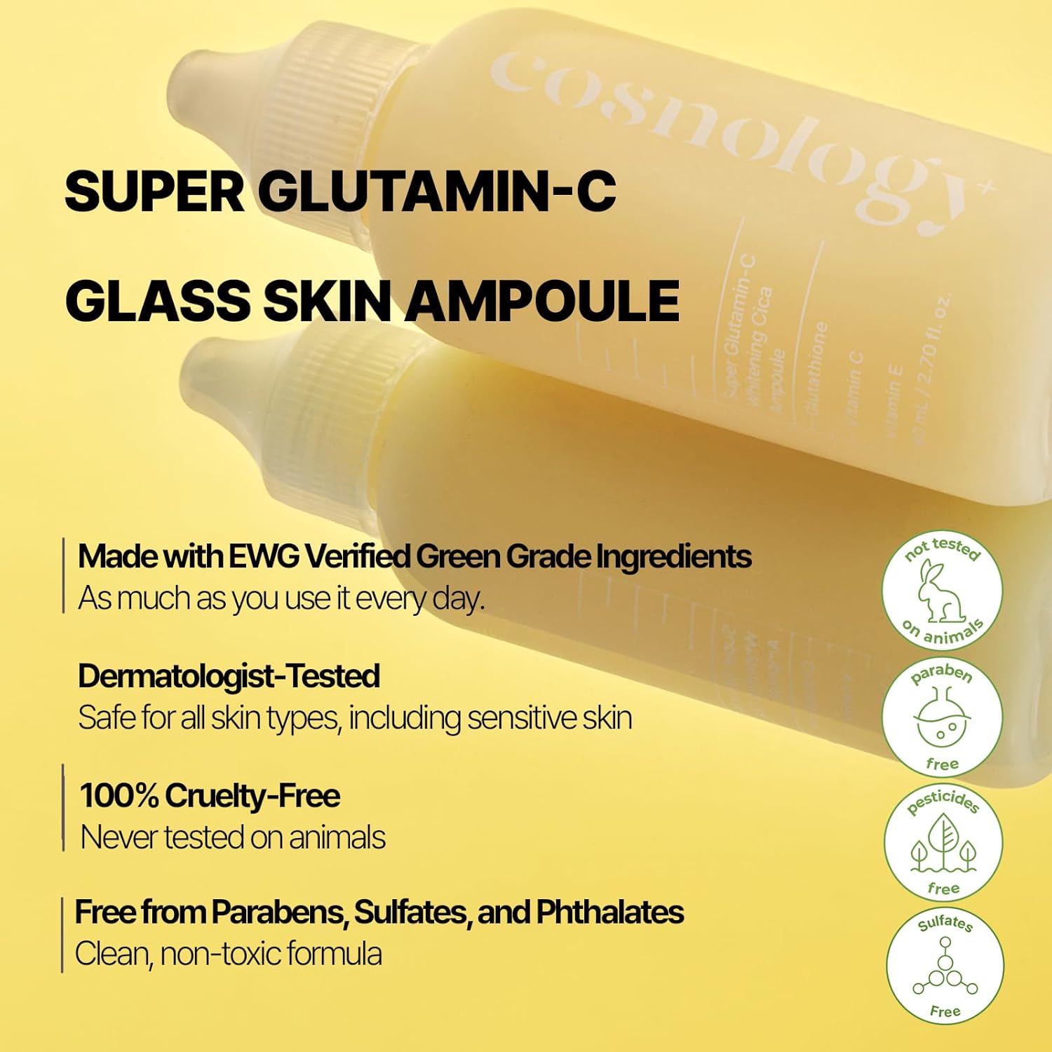 COSNOLOGY K-Beauty Ampoule: Niacinamide + Vitamin C, E & Glutathione for Dark Spots & Even Skin Tone | Hydrating & Anti-Aging, 2.7fl.oz(80ml) Halalzen