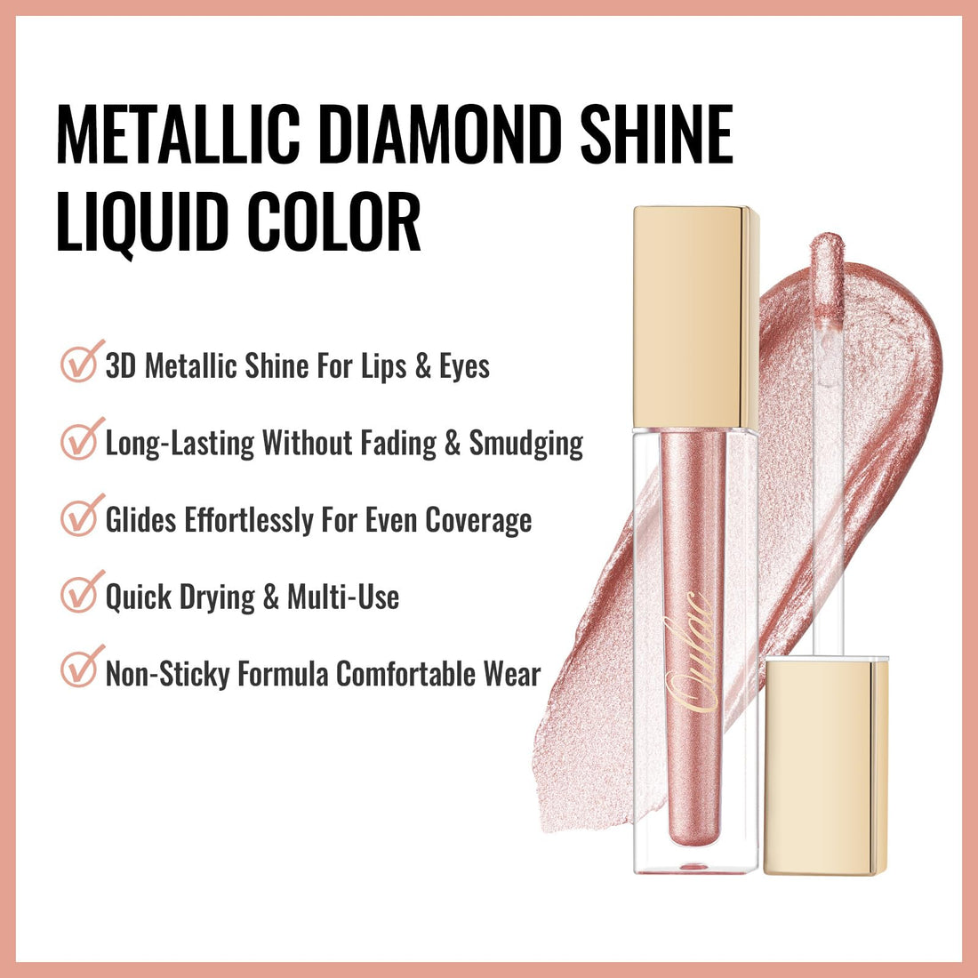 Oulac Metallic Diamond Shine Liquid Lip Gloss - Glitter Glossy for Lip & Eye, Long Lasting 24H + & Waterproof, Lightweight Lip Stain, 3D Metallic Finish, No Transfer, Vegan, 4.5ml,MD05 Loose Control Halalzen