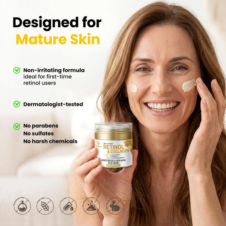 Retinol Cream Anti Aging for Face: Wrinkle Cream for Face Neck with Collagen & Hyaluronic Acid - Reduces Wrinkles Fine Lines, Lifting Facial Skin for Women, Day & Night Care (50 ml)
