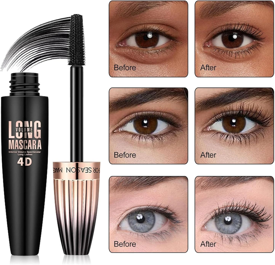 2 Pack 4D Silk Fiber Big Eye Lash Mascara, Mascara Black Volume And Length Intense Long Lasting, Waterproof No Clumping, Lengthening Thicking Volumizing Luxuriously Longer Mascara Halalzen