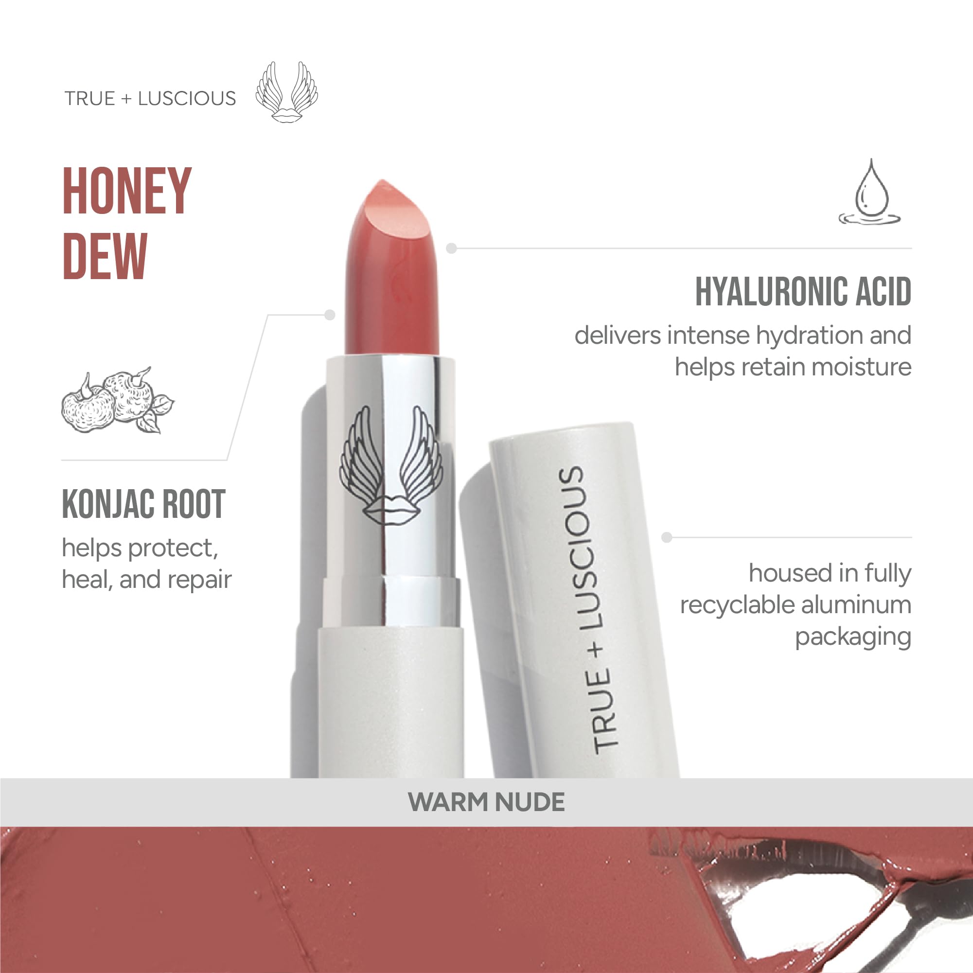 True + Luscious Super Moisture Lipstick | Sheer Cream Lip Color for Lasting Hydration | Hyaluronic Acid Konjac Root Powder | Vegan Cruelty-Free Gluten-Free Flatters All Skin Tones | Pink Sugar