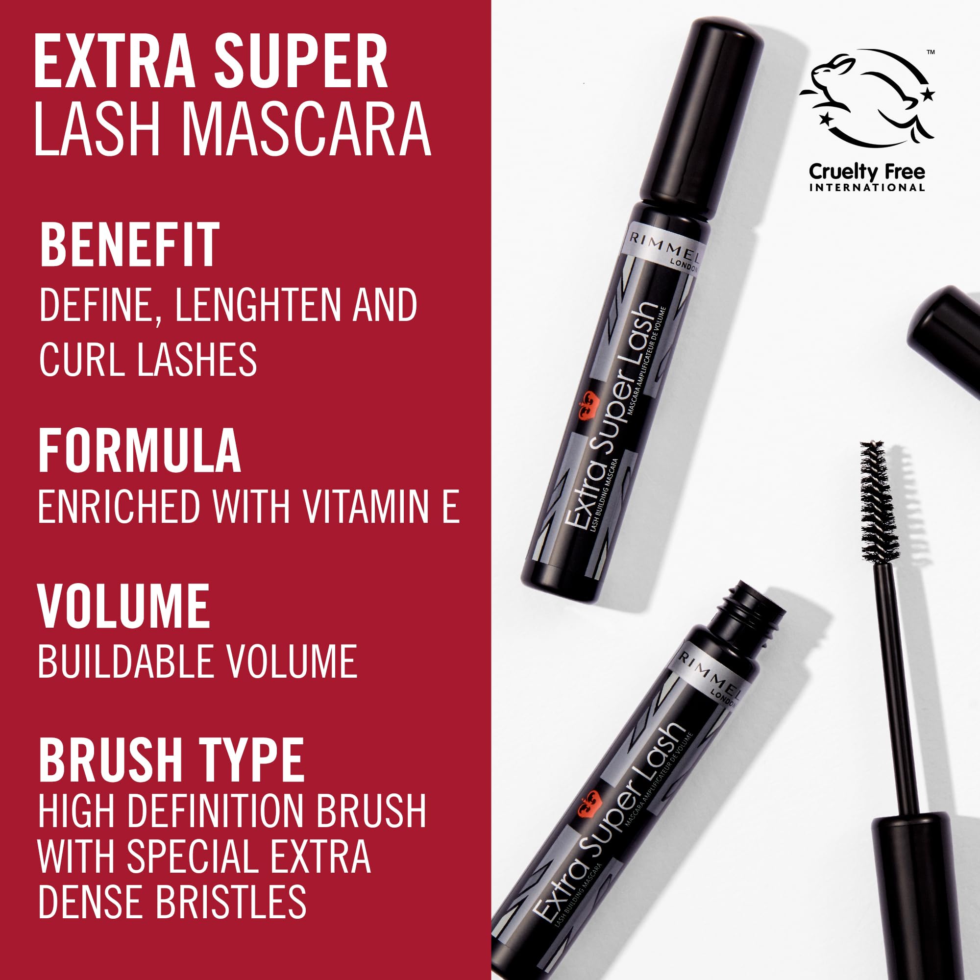 RIMMEL LONDON - Extra Super Lash Building Mascara - Defines, Lengthen & Curl Lashes - With Hydrogel For Healthy Looking Finish - Enriched With Vitamin E - No Clumping - 101 Black Black Halalzen
