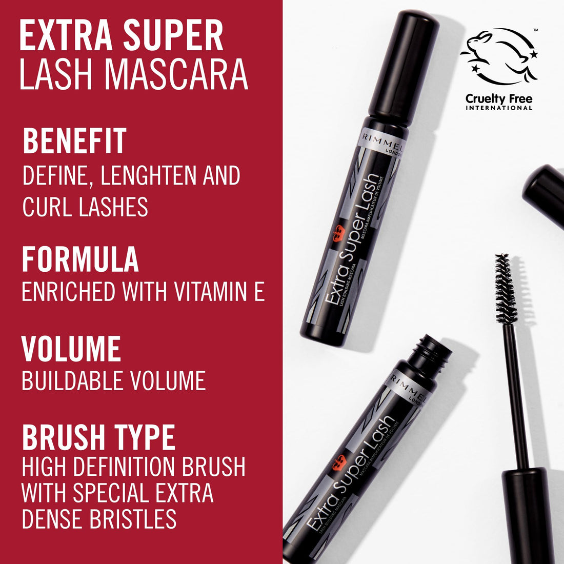 RIMMEL LONDON - Extra Super Lash Building Mascara - Defines, Lengthen & Curl Lashes - With Hydrogel For Healthy Looking Finish - Enriched With Vitamin E - No Clumping - 101 Black Black Halalzen