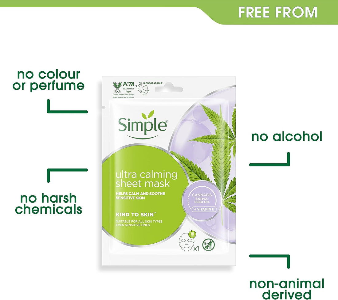 Simple Kind To Skin Ultra Calming Cruelty-Free And Vegan Biodegradable Sheet Mask For Stressed And Sensitive Skin 1 Pc