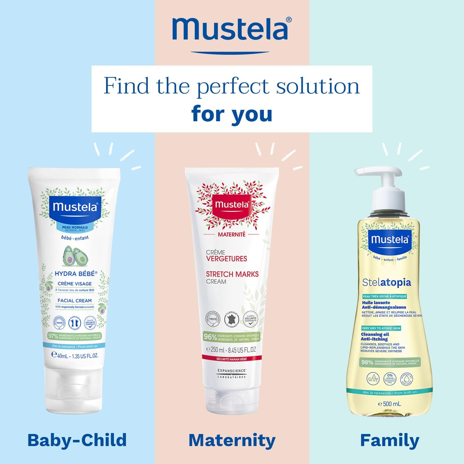 Mustela - Hydra Bébé Facial Cream – Non-Greasy Moisturising Cream with Avocado Perseose, Natural Glycerin for Skin, Sunflower Oil, Vitamin E and Jojoba Oil – Baby moisturiser - 40ml Halalzen