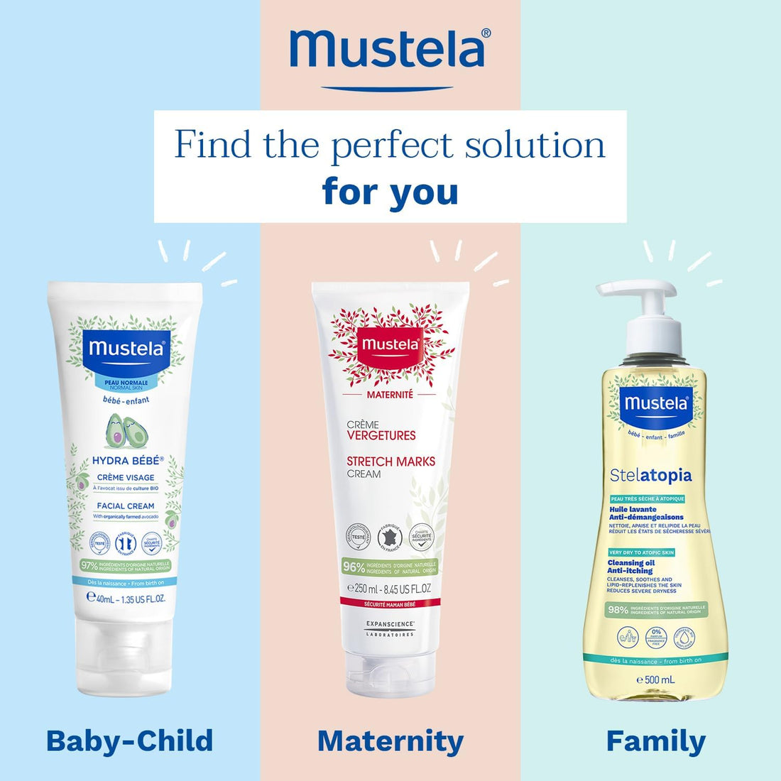 Mustela - Hydra Bébé Facial Cream – Non-Greasy Moisturising Cream with Avocado Perseose, Natural Glycerin for Skin, Sunflower Oil, Vitamin E and Jojoba Oil – Baby moisturiser - 40ml Halalzen
