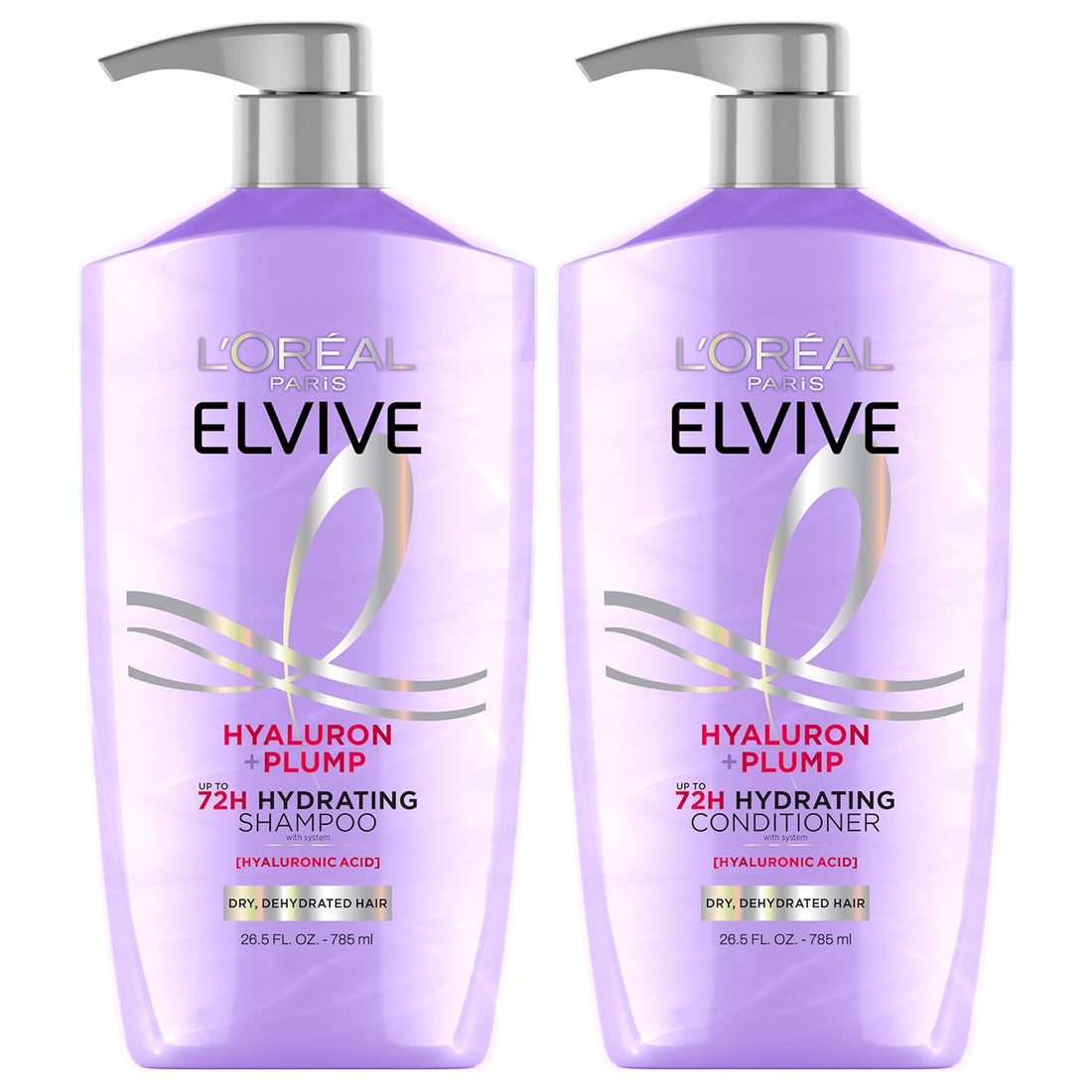 L'Oreal Paris Elvive Hyaluron Plump Shampoo and Conditioner Set for Dehydrated, Dry Hair with Hyaluronic Acid Care Complex, 1 Kit (2 Products) Halalzen