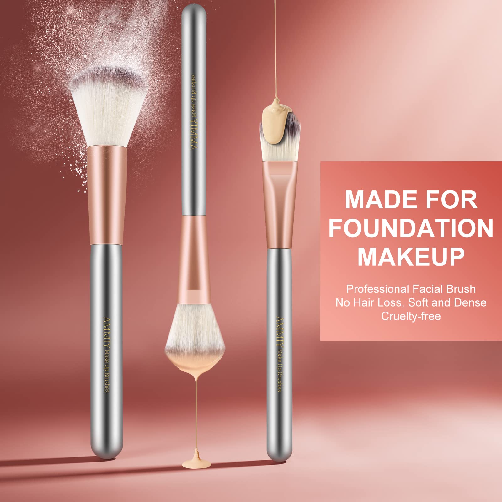 Makeup Brushes AMMIY Makeup Brushes Sets 18-Piece Rose Golden Make-up Brush Sets Premium Synthetic Wood Handle Face and Eye Brushes for Foundation, Powder, Concealers, Blush, and Eyeshadow Halalzen