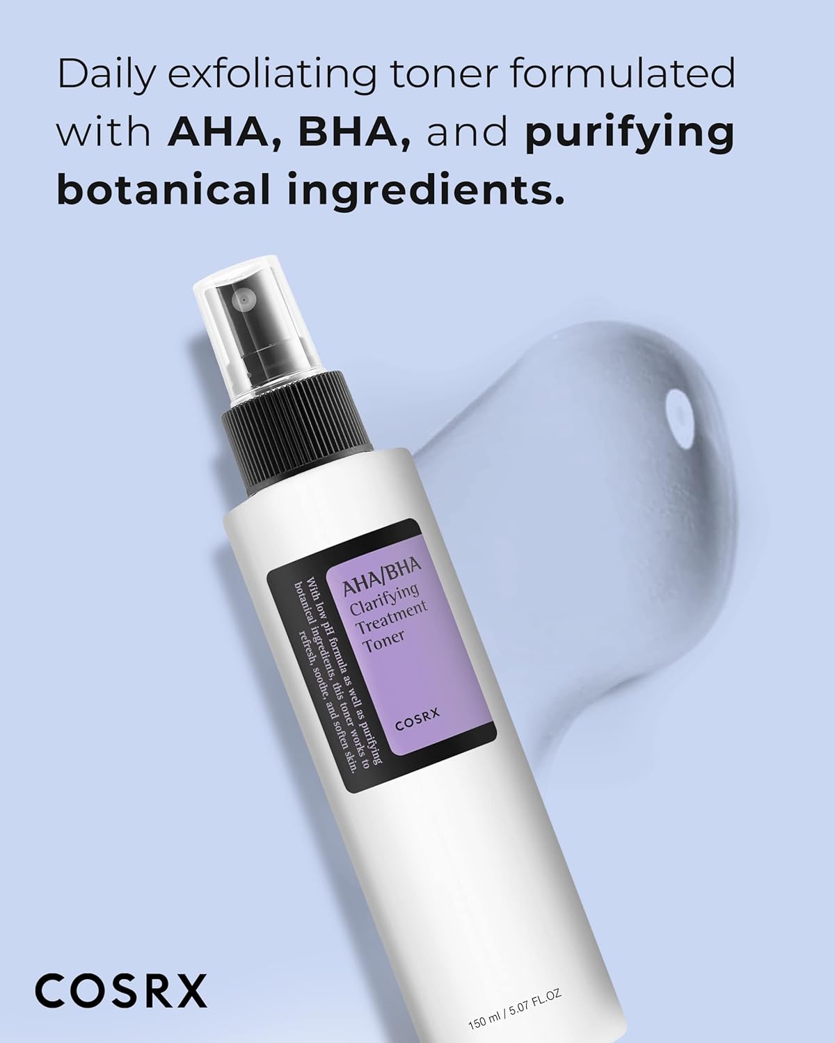 COSRX AHA/BHA Treatment Toner Facial Exfoliating Spray with Glycolic Acid, Blemish Control and Oil Balancing Korean Toner, Gentle Exfoliation and Minimizing Whiteheads and Pores Korean Skincare 150ml