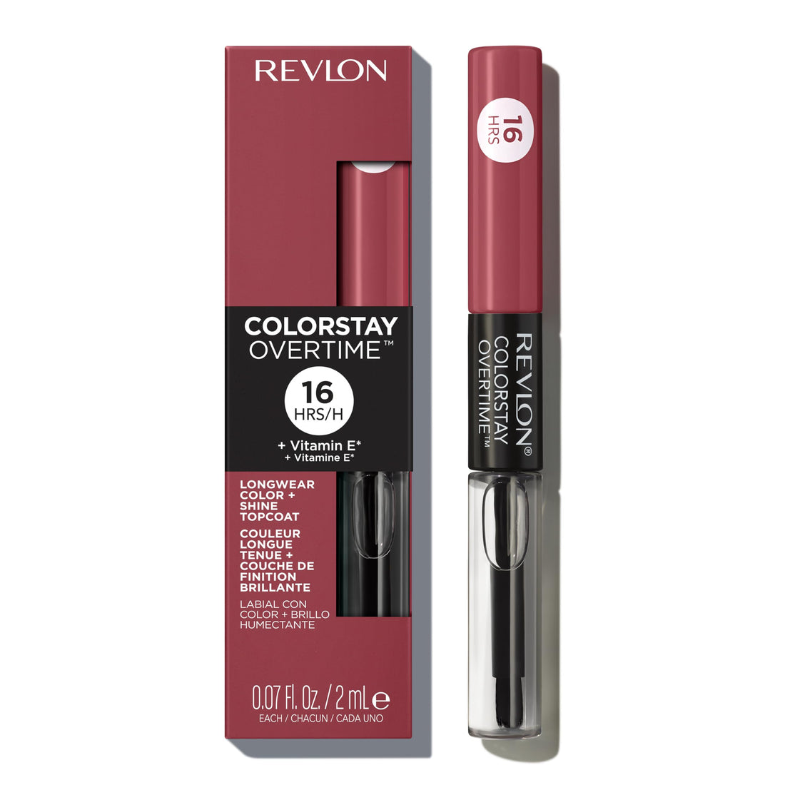 Revlon Liquid Lipstick with Clear Lip Gloss, ColorStay Overtime Lipcolor, Dual Ended with Vitamin E, 370 Everlasting Rum, 0.07 Fl Oz