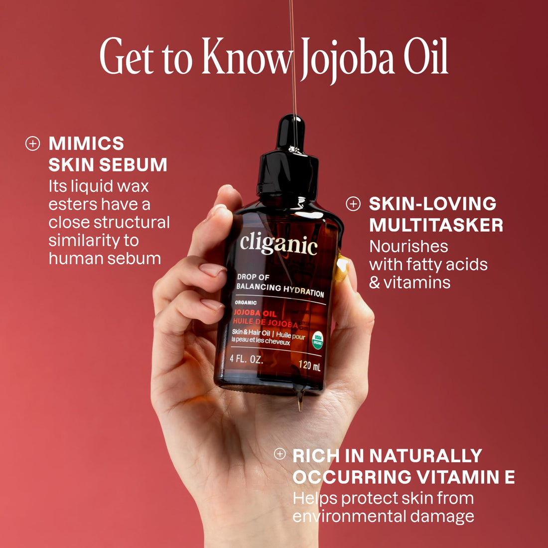 Cliganic Organic Jojoba Oil, 100% Pure (4oz) | Moisturizing for Face, Hair, Skin & Nails | Natural Cold Pressed Hexane Free | Base Carrier Oil Halalzen