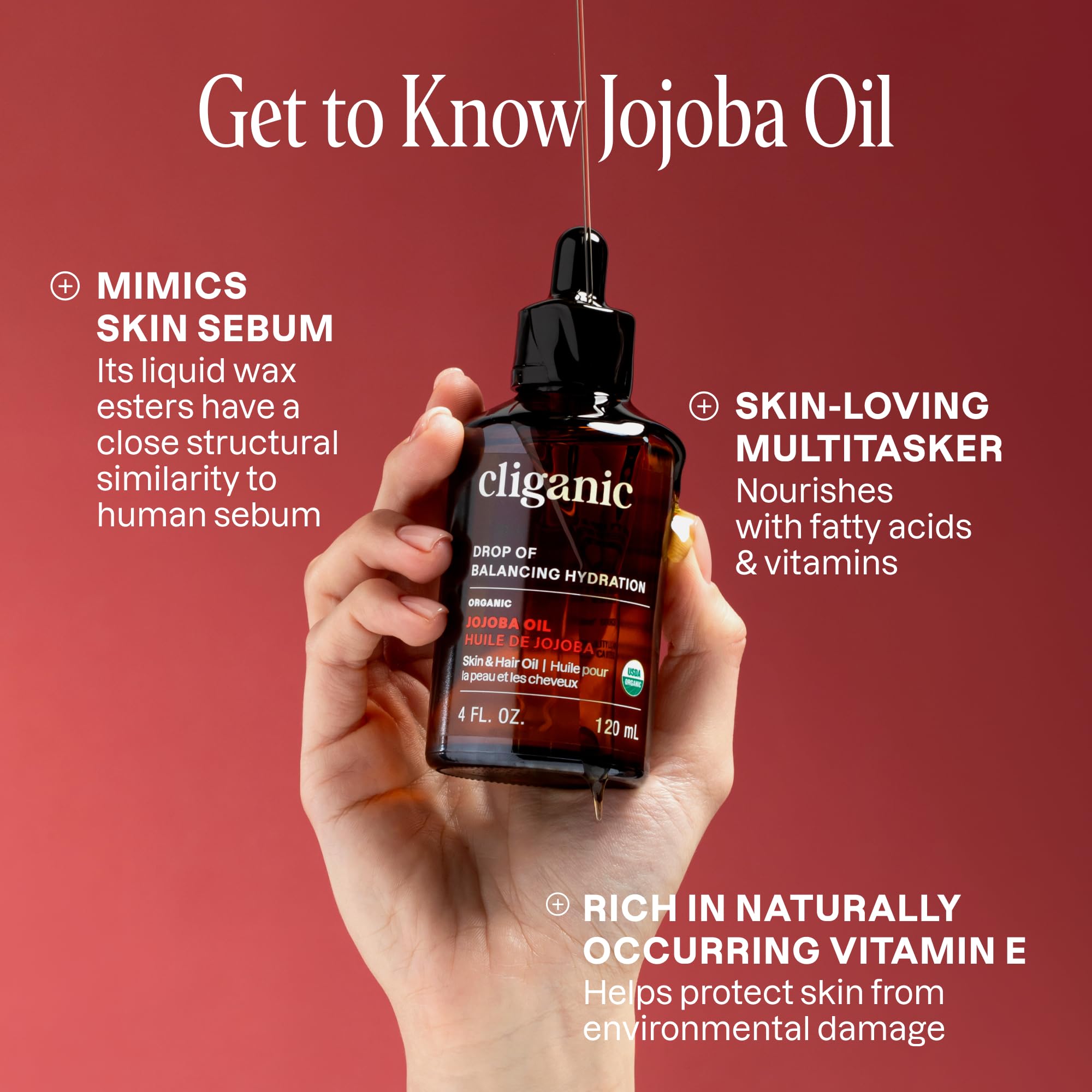 Cliganic Organic Jojoba Oil, 100% Pure (4oz) | Moisturizing for Face, Hair, Skin & Nails | Natural Cold Pressed Hexane Free | Base Carrier Oil Halalzen