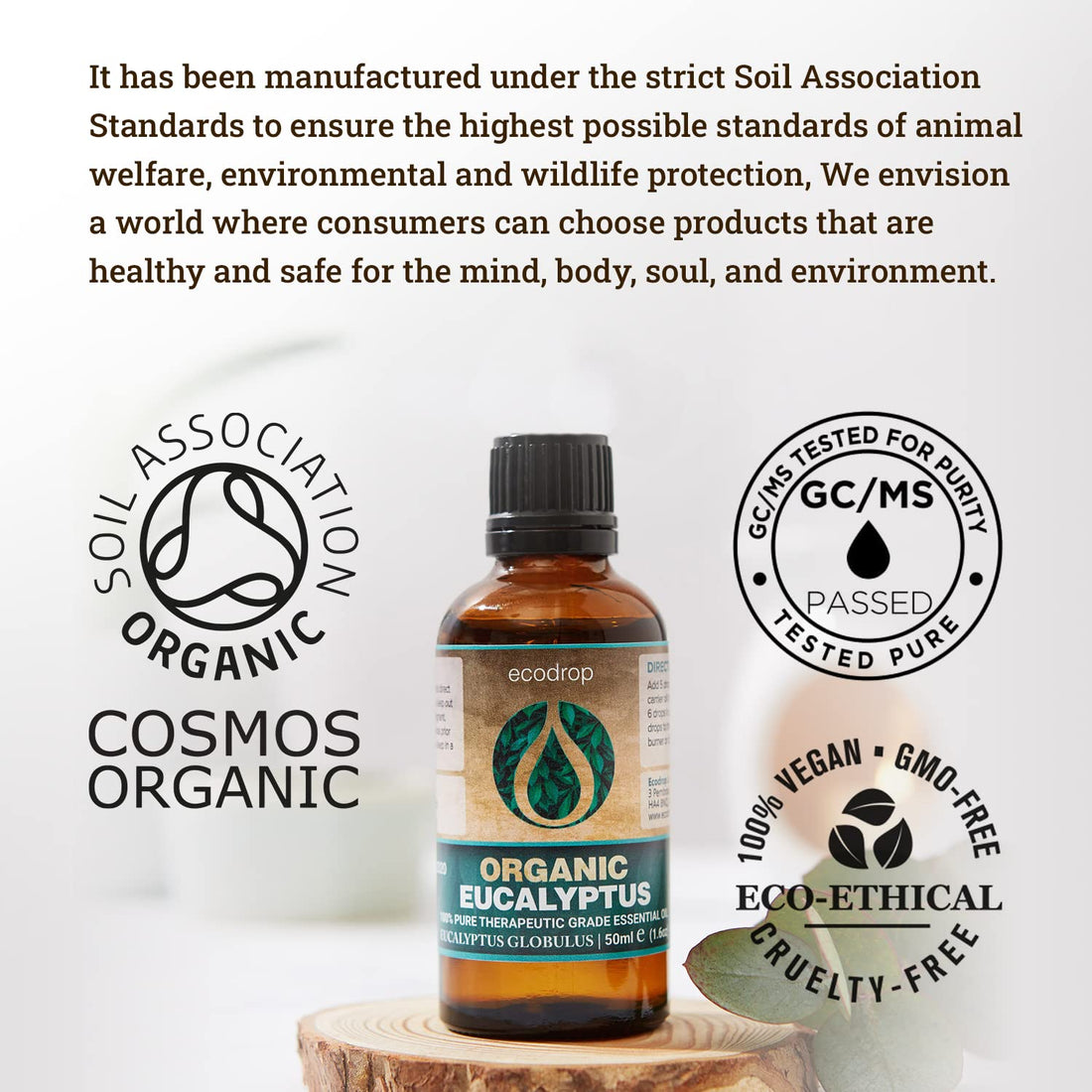 Ecodrop Tea Tree Essential Oil, 10 ml | 100% Pure Organic Steam-Distilled | Melaleuca Alternifolia | Aromatherapy, Diffuser, Massage, Bath, Soap & Candle Making | Australian Fresh Aroma