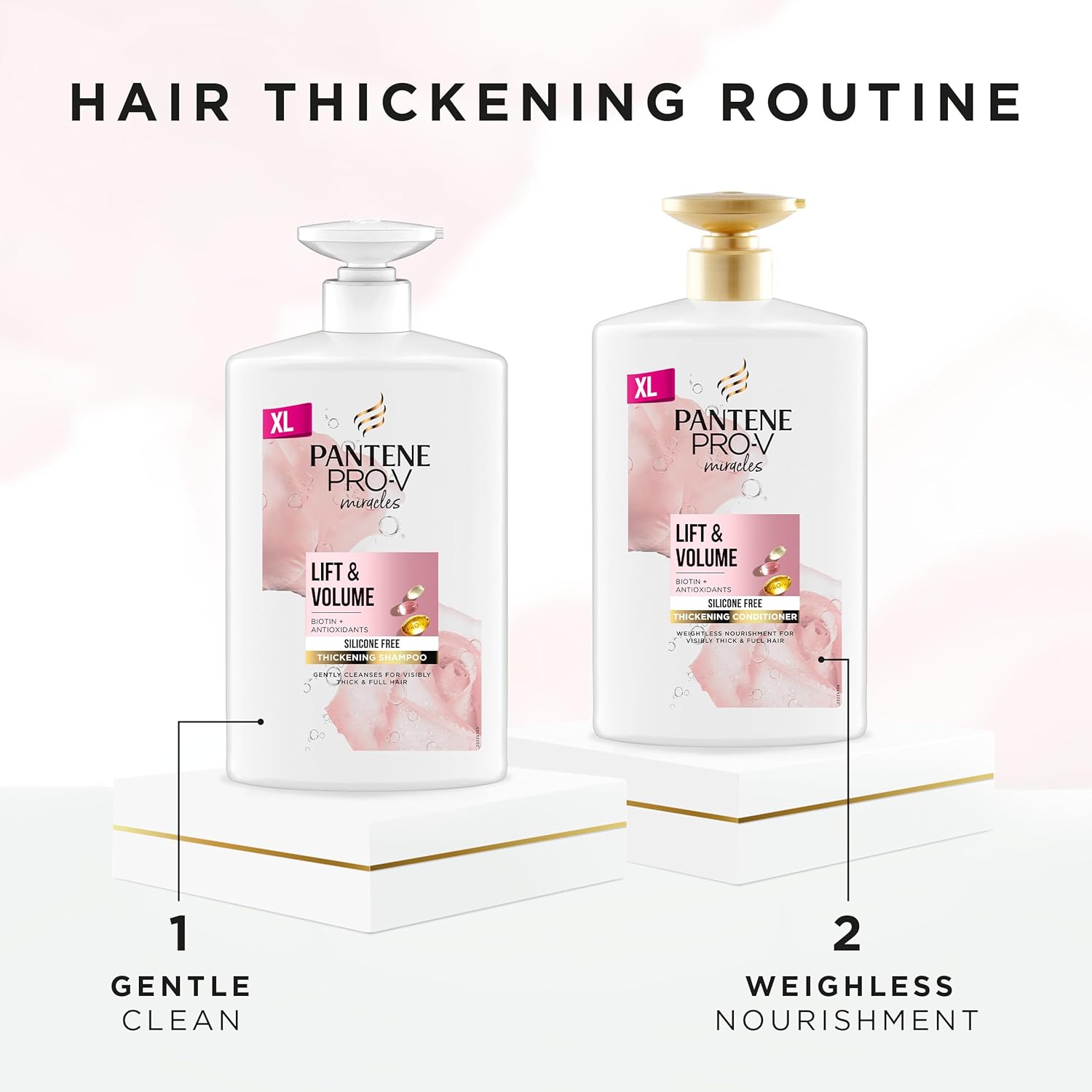 Pantene Shampoo And Conditioner Set, Hair Thickening Products For Women - Volume Shampoo And Hair Conditioner VALUE PACK 2 x 1000ml Pump Bottles
