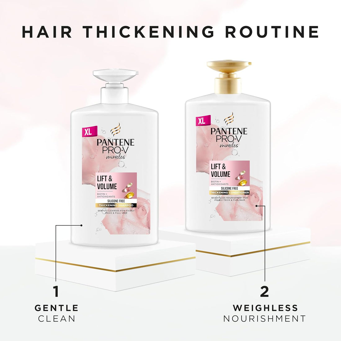 Pantene Shampoo And Conditioner Set, Hair Thickening Products For Women - Volume Shampoo And Hair Conditioner VALUE PACK 2 x 1000ml Pump Bottles